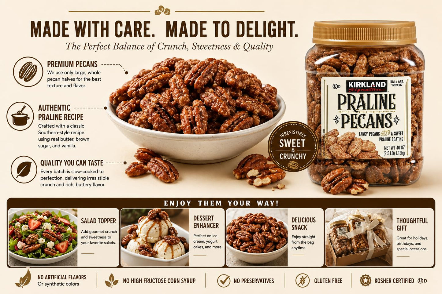 Kirkland Signature Praline Pecans 2.5lb (Family Bundle) Pack of 2