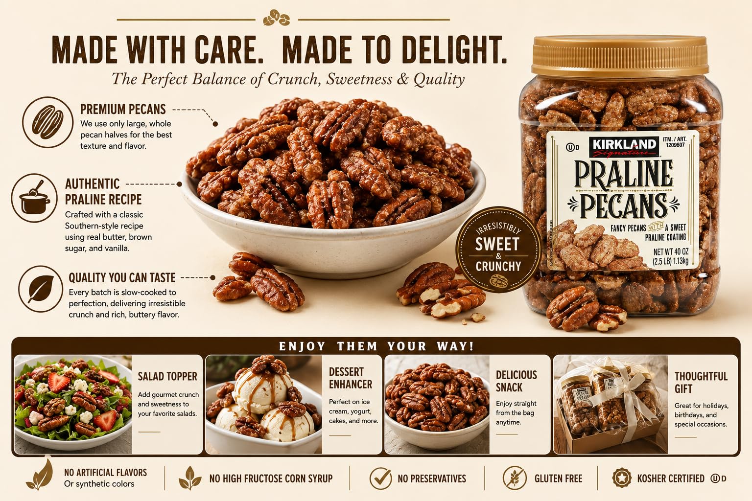 Kirkland Signature Praline Pecans 2.5lb (Family Bundle) Pack of 2