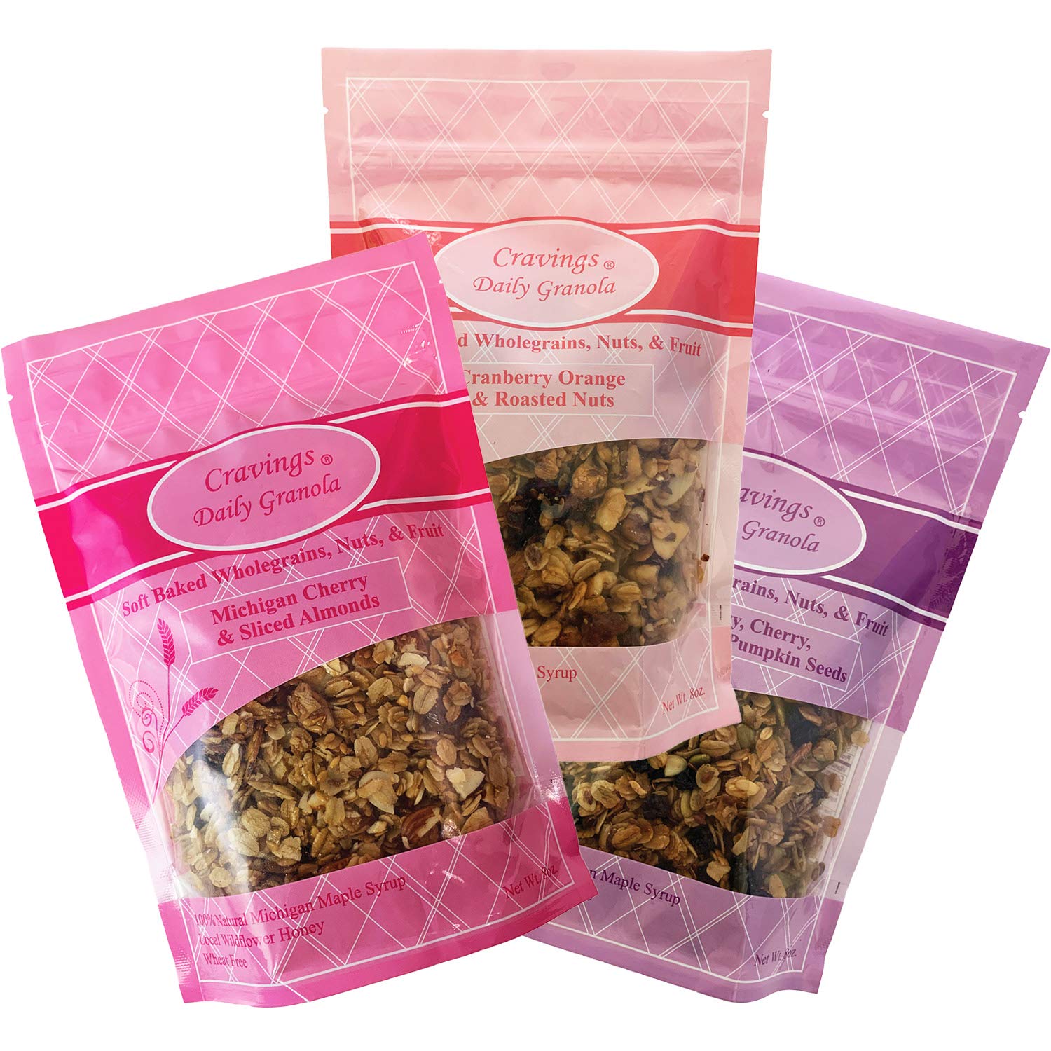 Cravings Daily Granola Variety- 3 Pack- Cranberry, Orange & Roasted Nut, Blueberry, Cherry, Cranberry & Pumpkin Seed and Michigan Cherry & Sliced