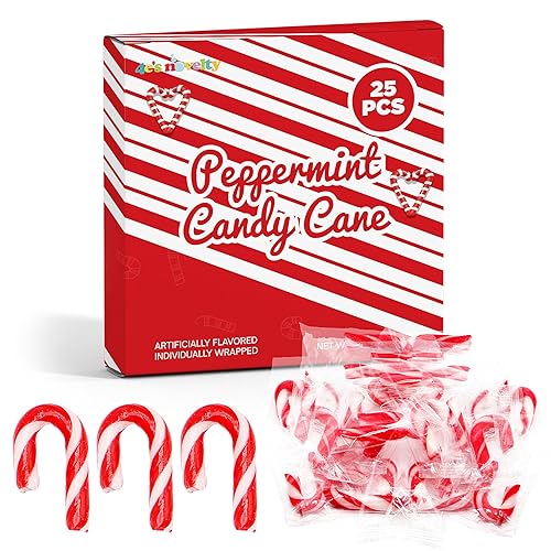 4E's Novelty 25 Pack Mini Candy Canes Bulk - Individually Wrapped, 2-Inch Mini Candy Canes, Classic Peppermint Flavor, for Christmas Treats