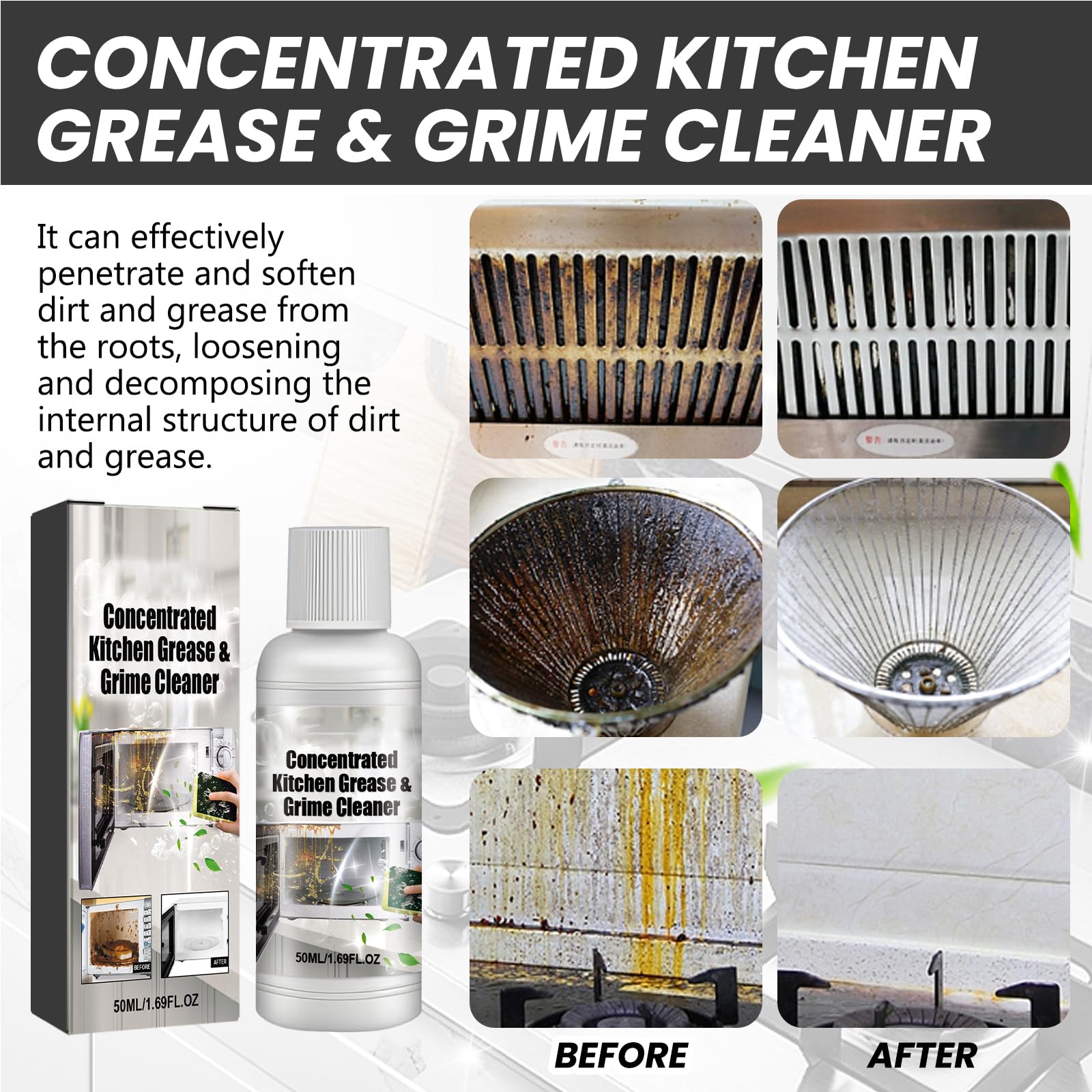NebulaHouse Concentrated Kitchen Greases & Grime Cleaner, Range Hood Oven Stubborn Oil Cleaning Multi-Functional Dirt Cleaner 1.69 FL OZ