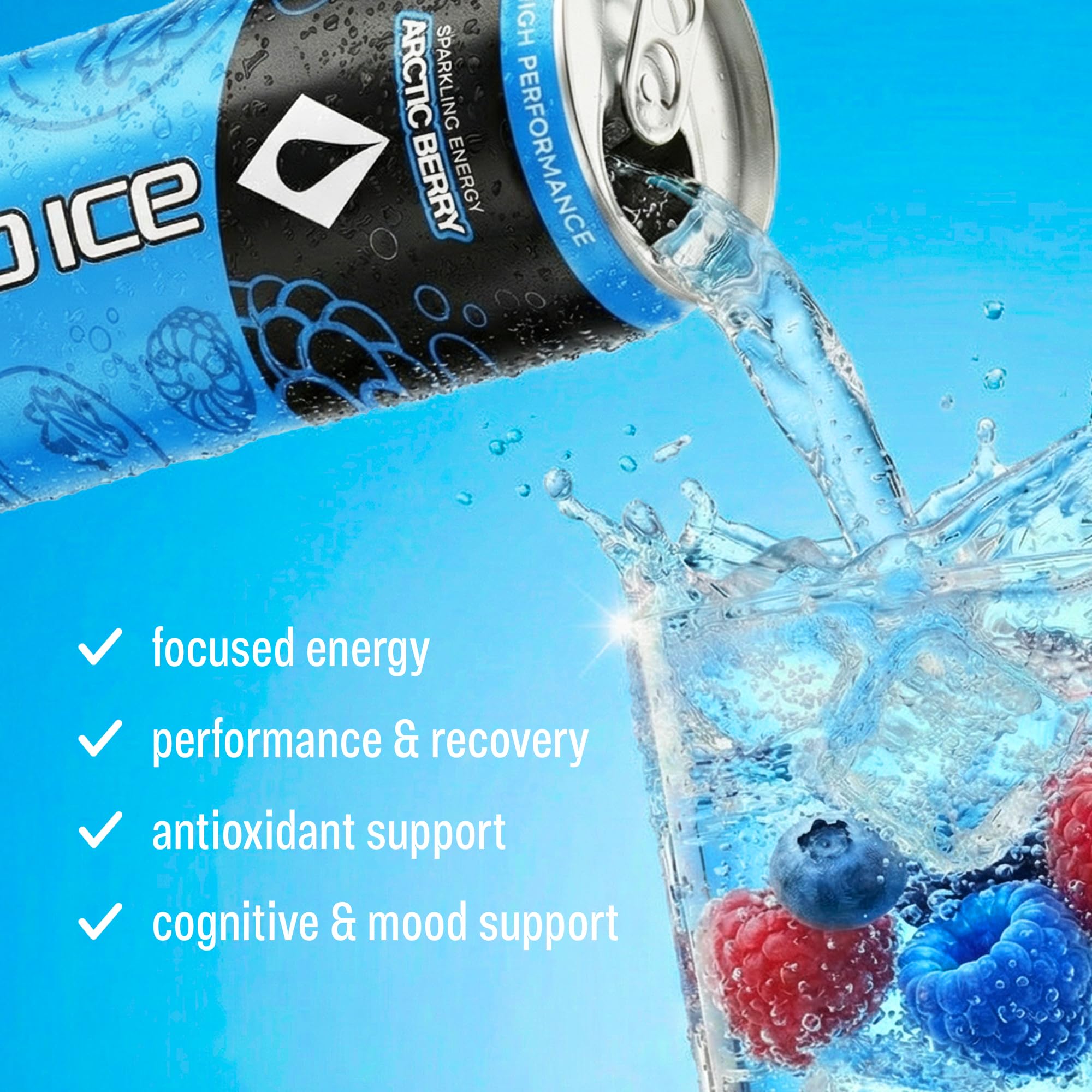 Liquid Ice Energy Drink - Limited Edition Arctic Berry, High Performance, Natural Caffeine, Taurine, 120mg Caffeine, L- Theanine, Antioxidant Support