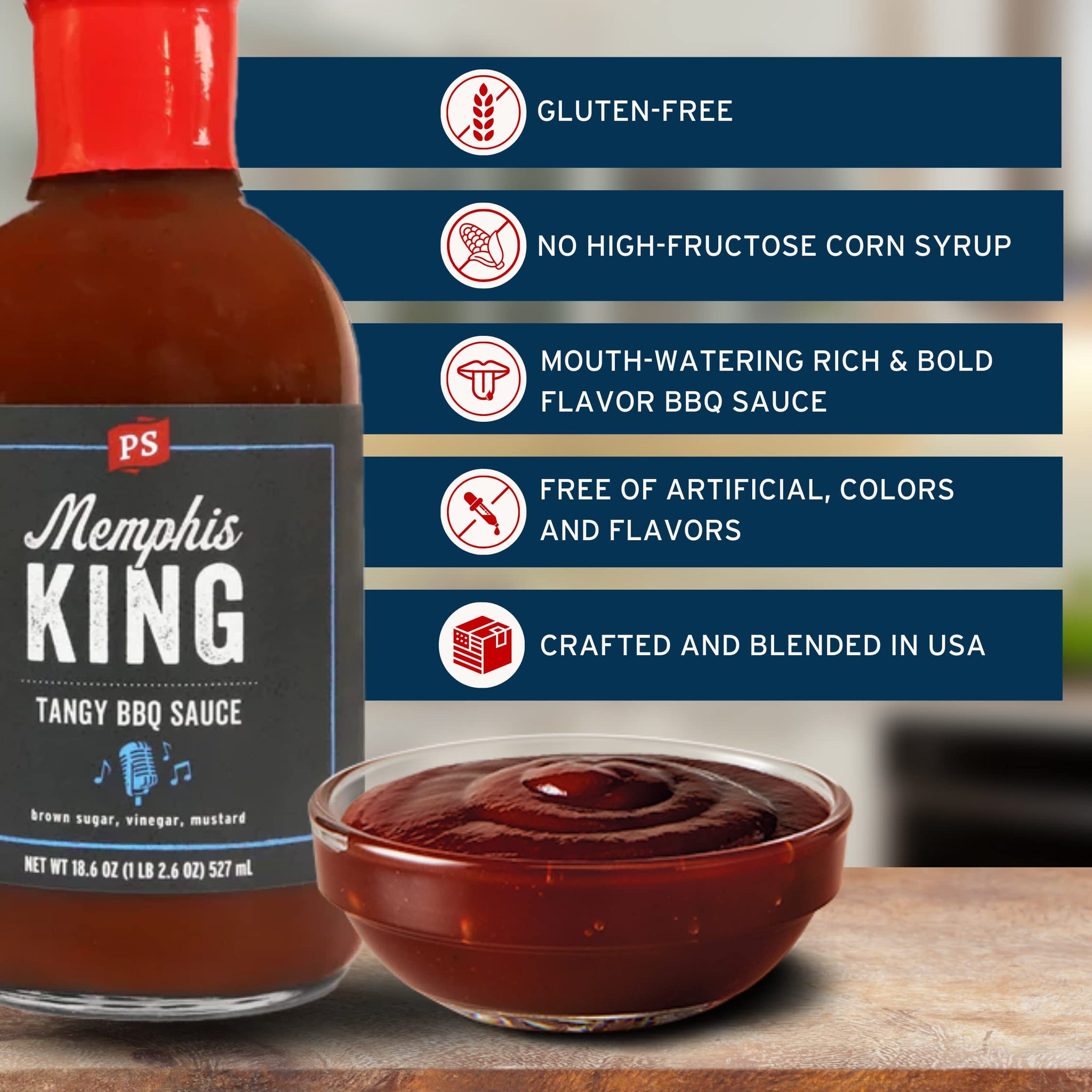 PS Seasoning Memphis King Tangy BBQ Sauce - Smoky, Sweet and Tangy All-Purpose Sauce for Marinating, Glazing, Basting, Dipping - Great on Ribs