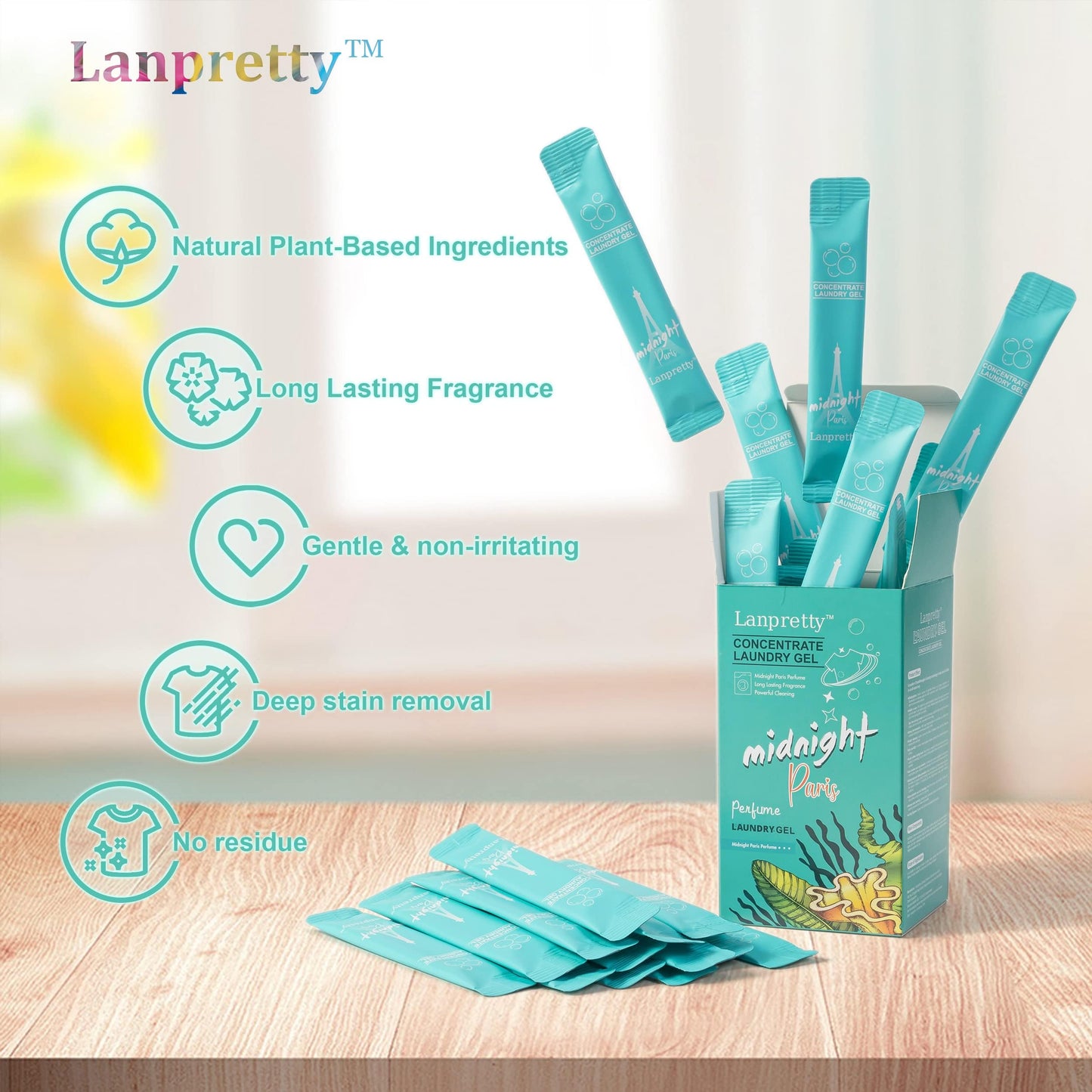 Lanpretty Travel Laundry Detergent Liquid Packets (60 Pack) | Hand Washing Detergent for Sink Use | Pack of 60