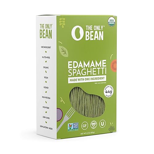 The Only Bean - Organic Edamame Spaghetti Pasta - High Protein, Keto Friendly, Gluten-Free, Vegan, Non-GMO, Kosher, Low Carb, Plant-Based Bean Noodles