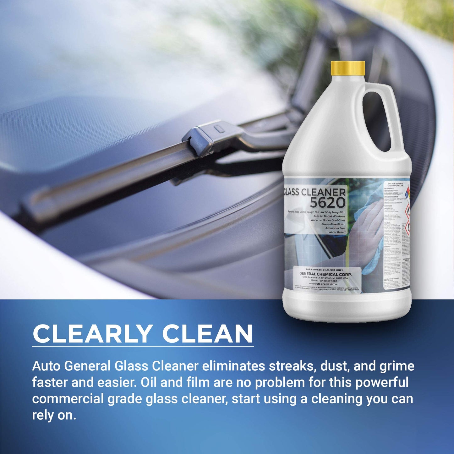 AutoGeneral Car Glass Cleaner 5620 -Streak-Free Window Windshield Power Cleaning Ammonia Free Automobile Glass Polisher Car Windows & Mirror Cleaner