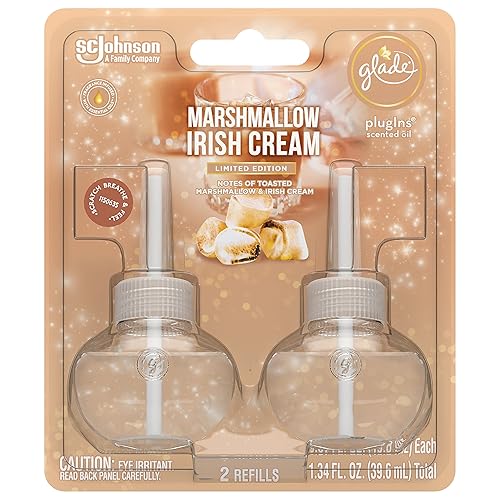 Glade PlugIns Refills Air Freshener, Scented and Essential Oils for Home and Bathroom, Marshmallow Irish Cream, 1.34 Oz, 2 Count