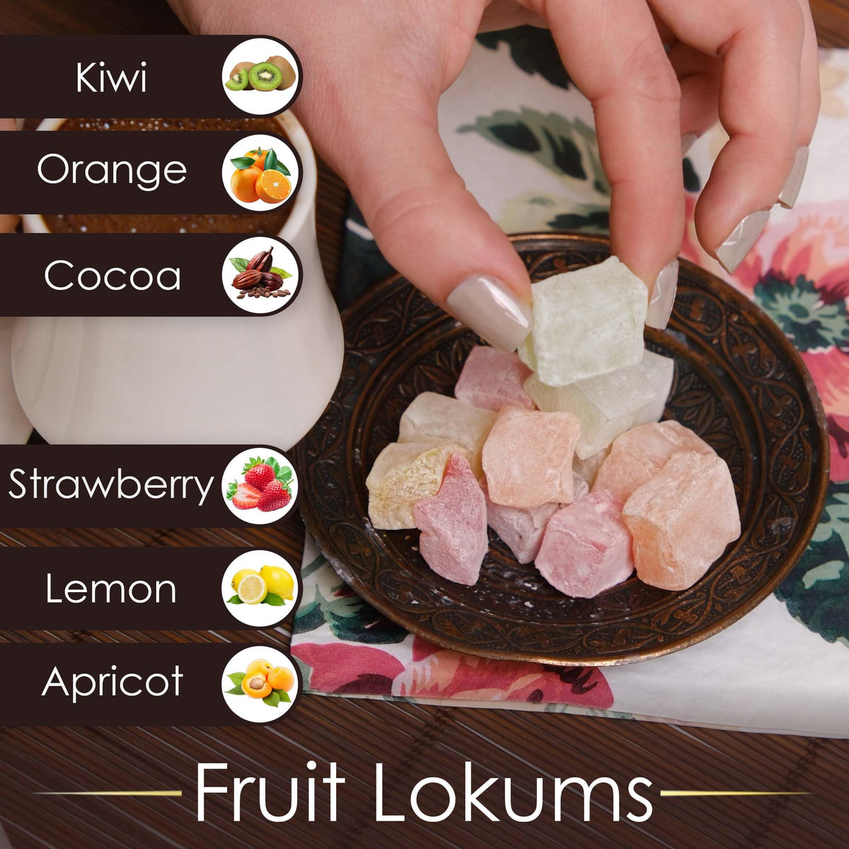 Turkish Delights Candy Gift Box - Assorted Turkish Delight Lokum, Traditional Turkish Food Sweet, Gourmet Lokum Candy, 7.05 oz (200g) (Mixed-Fruit)