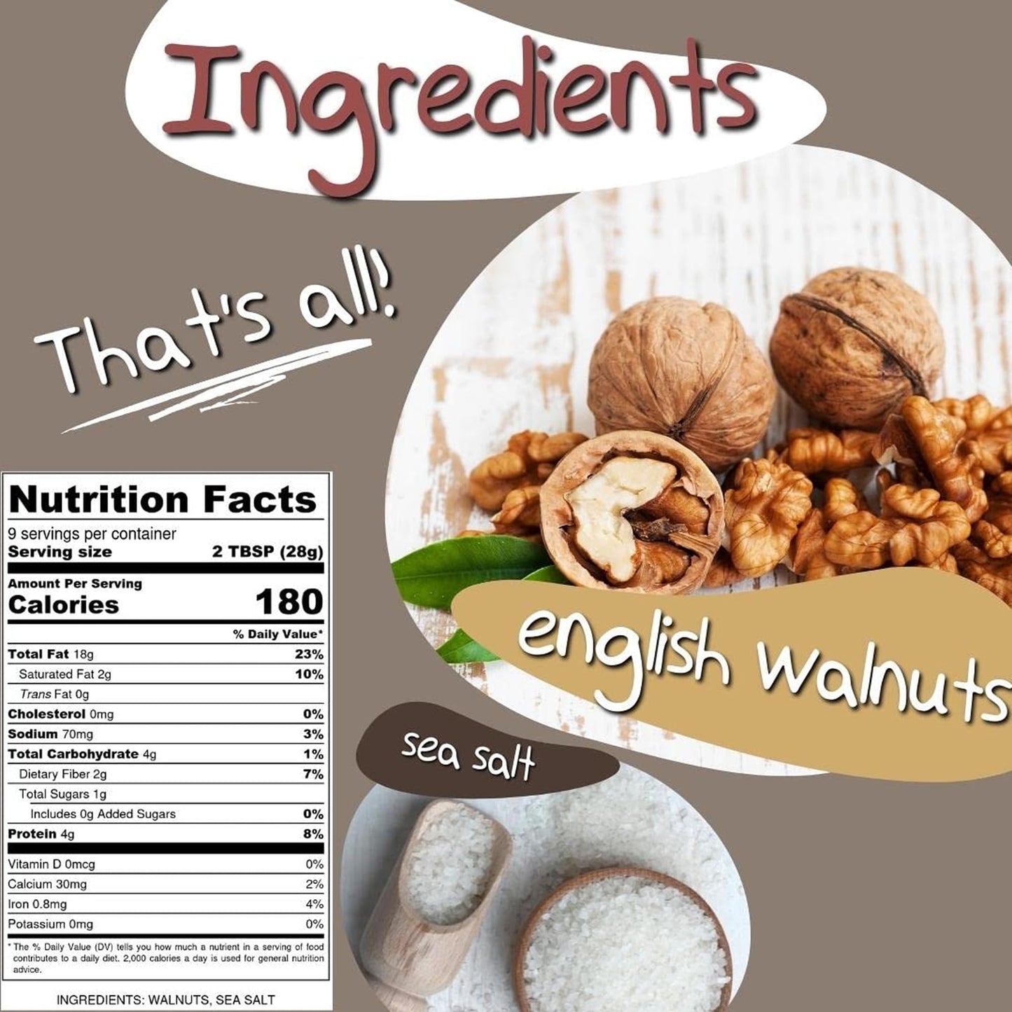 Crazy Go Nuts Walnut Butter Plain with Sea Salt - Walnut Spread, Keto, Vegan, Low Carb, Gluten Free Superfood, Non-GMO, ALA, Omega 3 Fatty Acids, Good