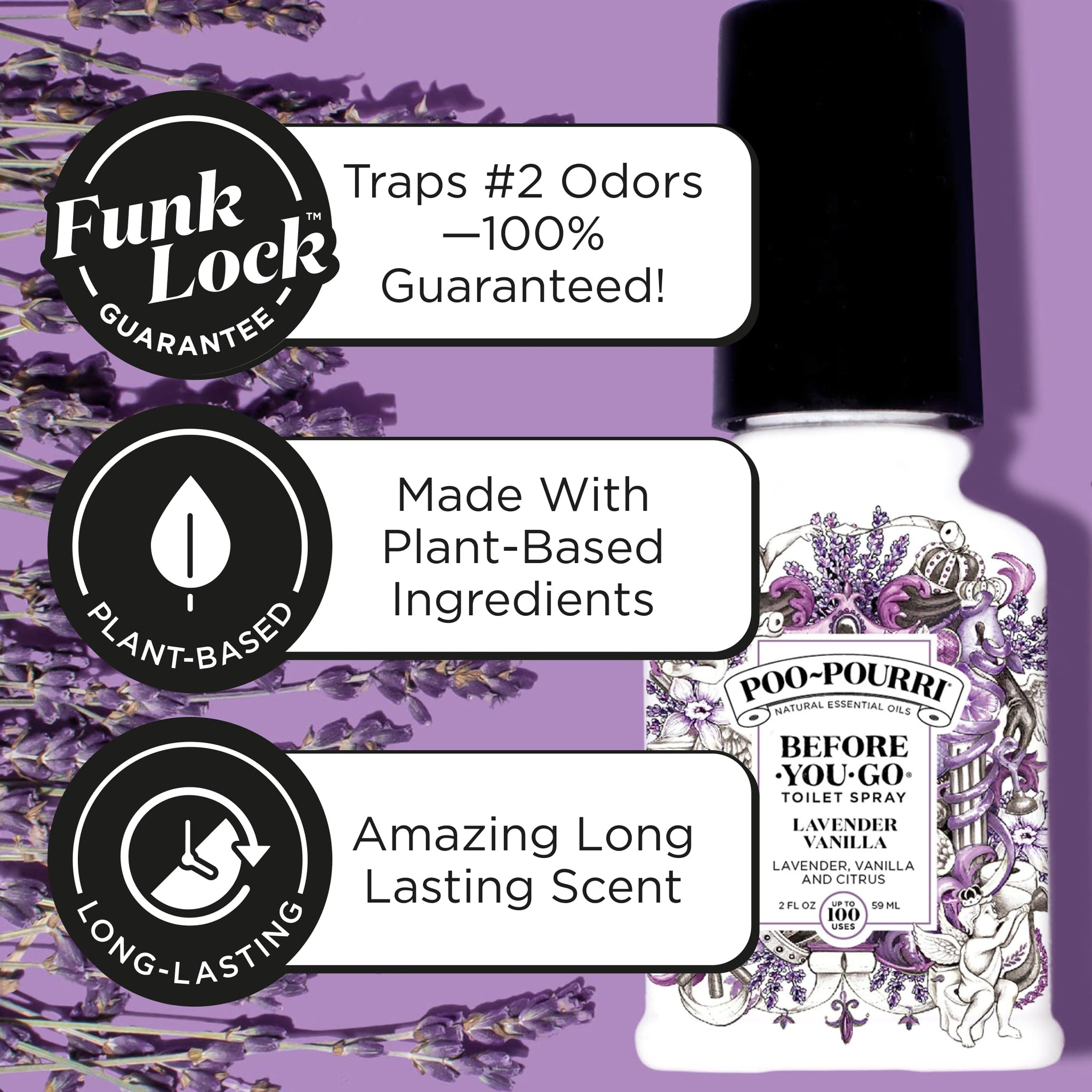 Poo~Pourri Lavender Vanilla, Lavender + Vanilla + Citrus, Before-You-Go Toilet Spray, 2 Oz