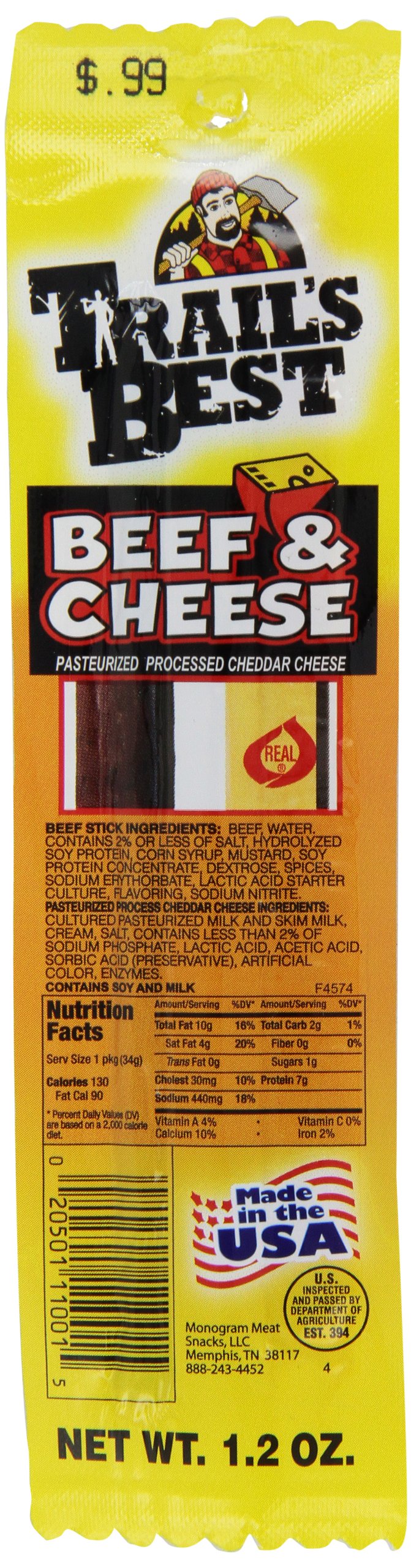Trail's Best Beef and Cheese Sticks, 1.2-Ounce (Pack of 18)