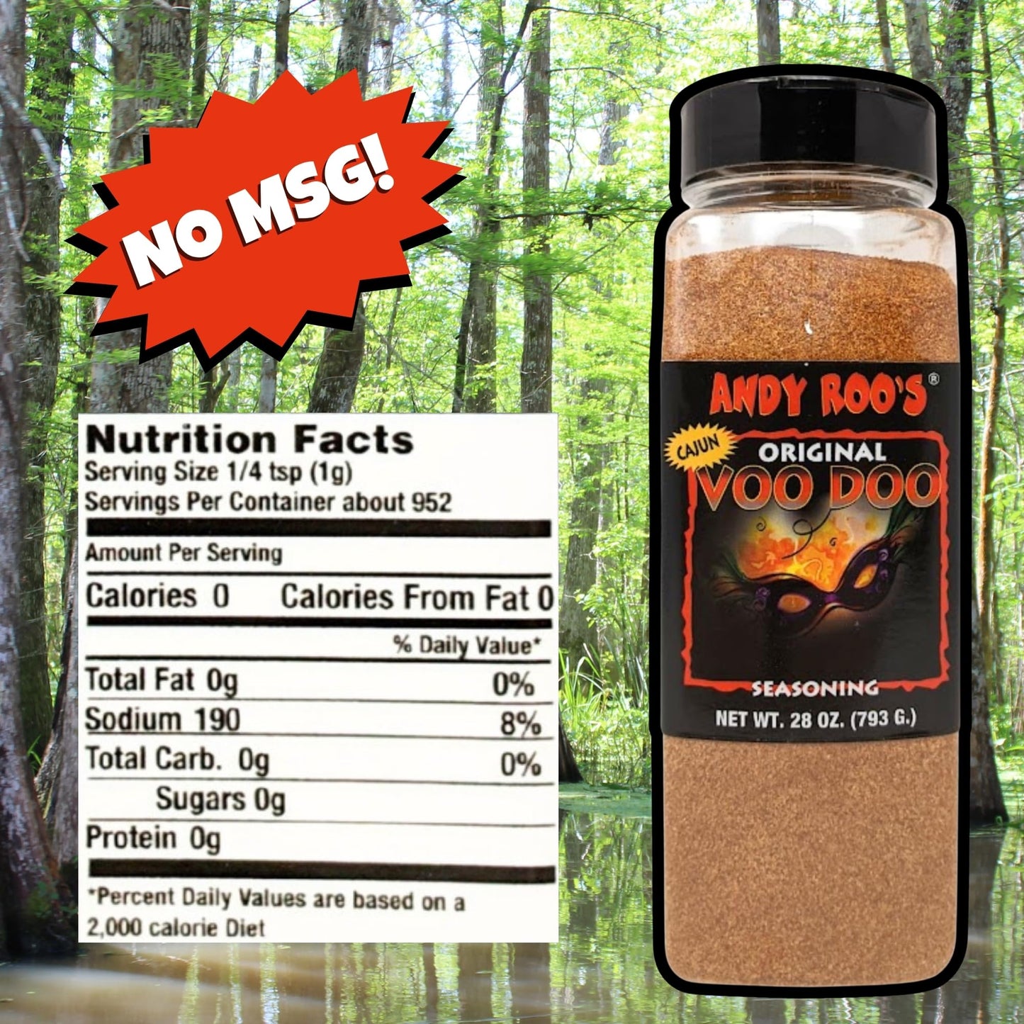 Andy Roo's No MSG Voodoo Creole Seasoning, 28 Ounce Shaker