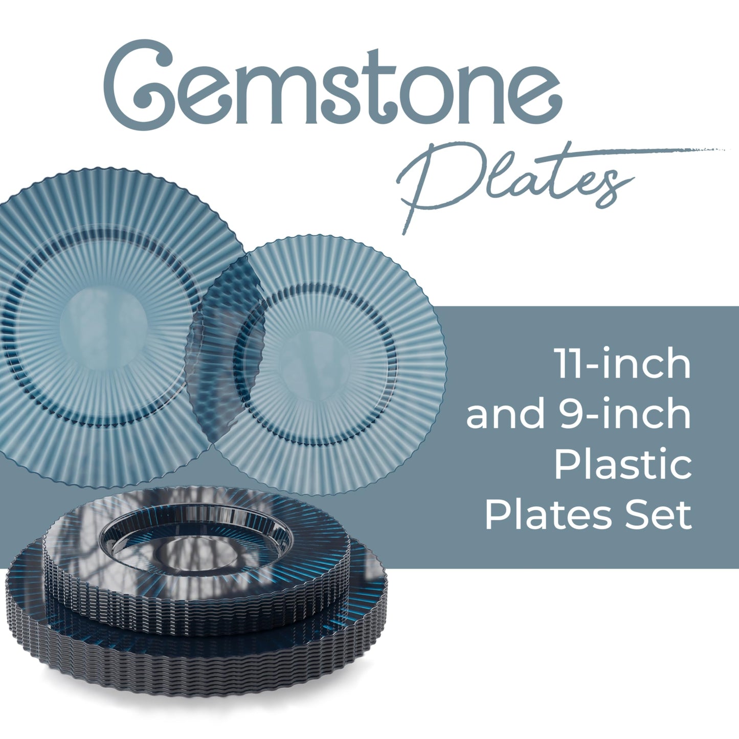 Exquisite 40 Piece Plastic Disposable Plates Set For 20 Guests I 20 X 9 Inch & 20 X 11 Inch Disposable Plastic Plates | Color: Blue | Great