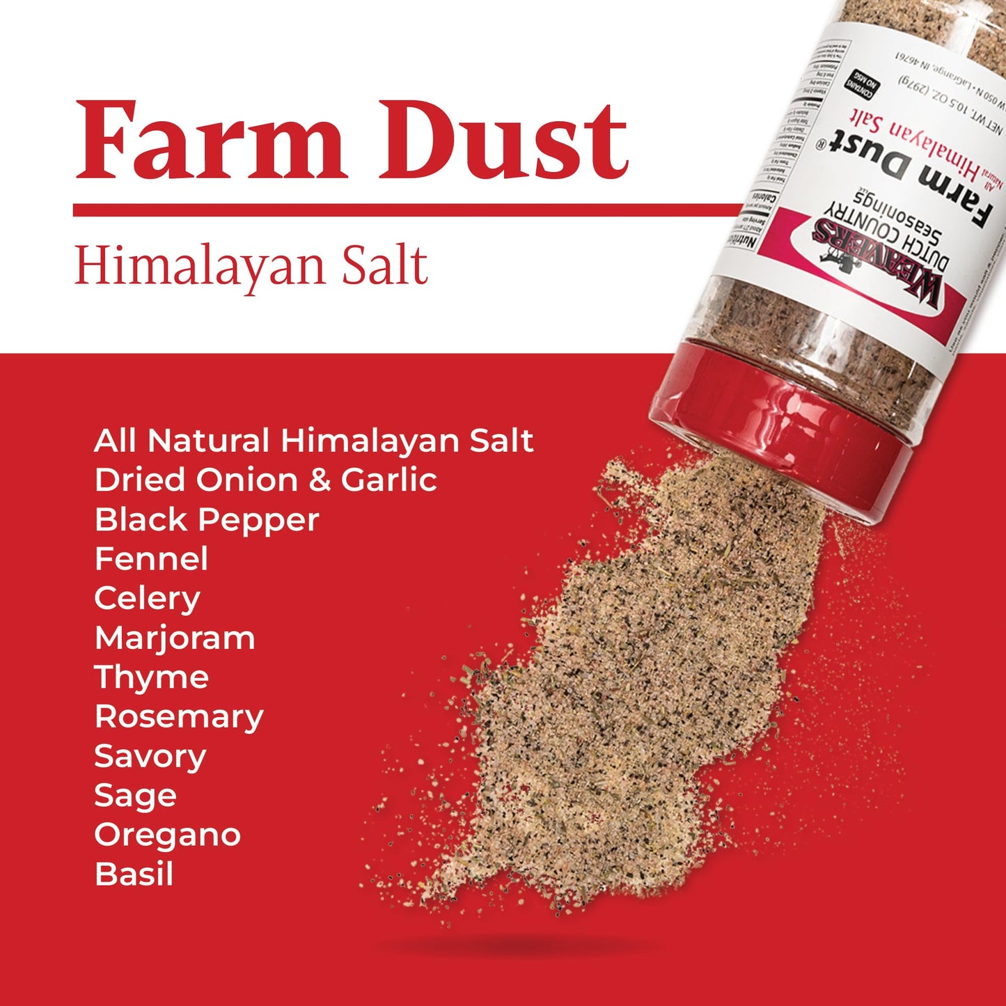 Weaver’s Dutch Country Seasonings Farm Dust w/Himalayan Salt, 26.25 oz - All?Natural Pink Himalayan Salt & Savory Herb Blend, No MSG - Perfect