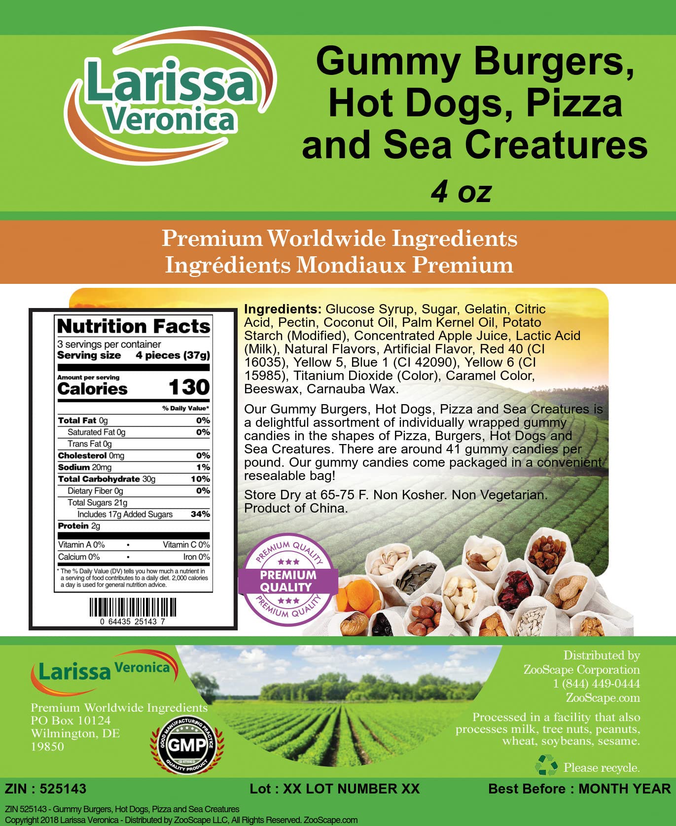 Gummy Burgers, Hot Dogs, Pizza and Sea Creatures (4 oz, ZIN: 525143) - 2 Pack