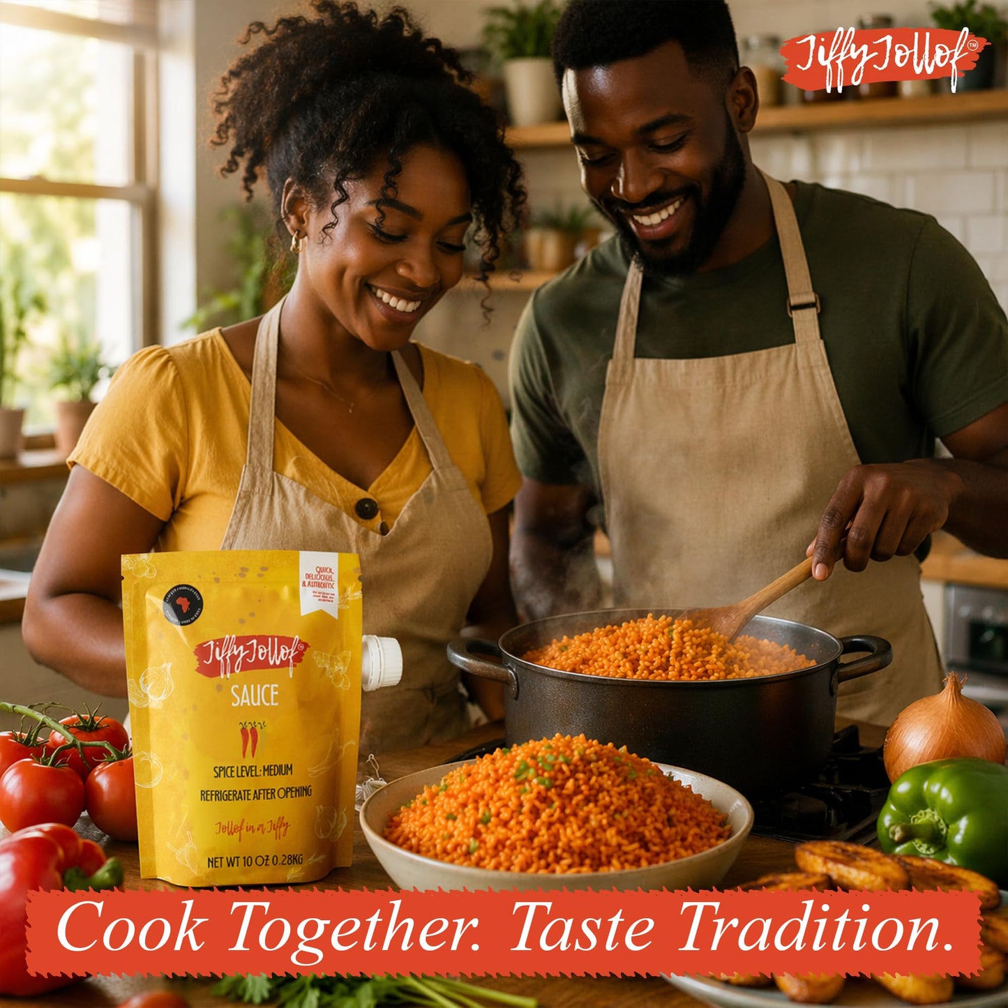 Jiffy Jollof Sauce, Authentic Nigerian Tomato Pepper Blend for One-Pot Meals, Spicy Pasta, Roasted Bell Pepper Stew, Hot Cooking Sauce, 10oz Food