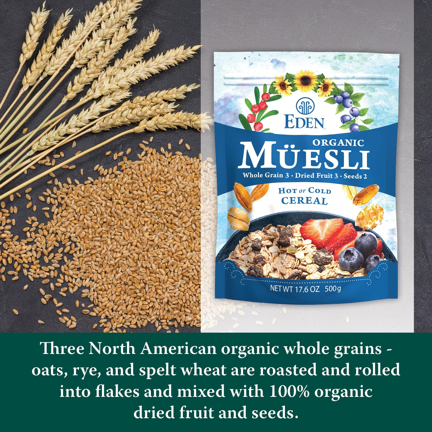 Eden Organic Muesli Cereal, Eat Hot or Cold, Oat, Rye, Wheat, and Spelt Flakes, Raisins, Cranberries, Wild Blueberries, Pumpkin and Sunflower Seeds