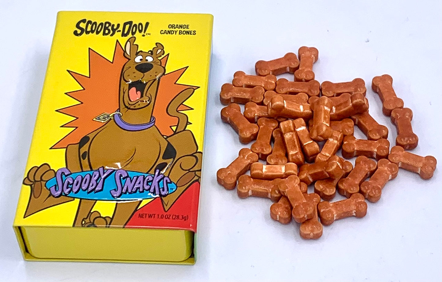 Boston America Scooby-Doo Scooby Snacks Orange Flavored Candy - (1) Collectible Slider Tin filled with Bone Shaped Candies