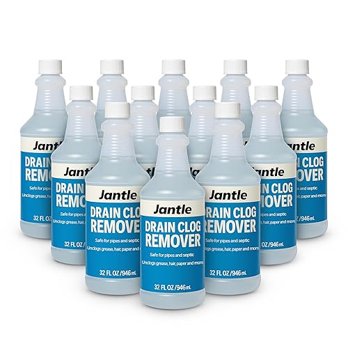 Drain Clog Remover - 12 Pack, 32 oz Bottles Powerful Drain Cleaner Liquid for Shower, Sink, and Toilet - Dissolves Hair, Grease, Paper, Fat, Oil