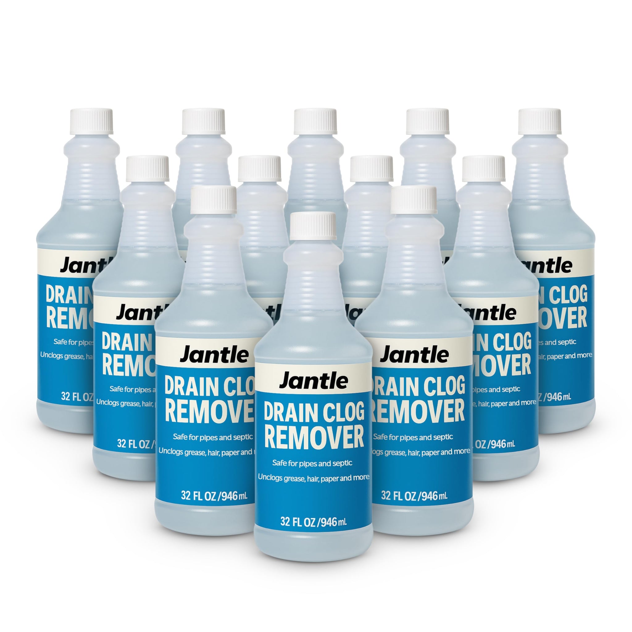 Drain Clog Remover - 12 Pack, 32 oz Bottles Powerful Drain Cleaner Liquid for Shower, Sink, and Toilet - Dissolves Hair, Grease, Paper, Fat, Oil