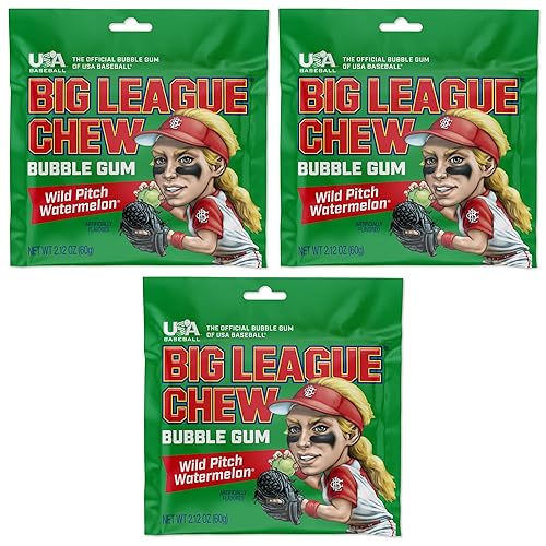 Big League Chew Watermelon Bubble Gum 3-Pack - 2.12oz Packets - Watermelon Baseball Gum - Big League Chew Baseball Candy Set for Treats, Party Favors