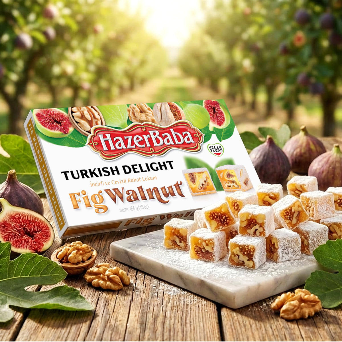 HazerBaba Turkish Delight Candy with Fig & Walnut, 16oz (Pack of 1),