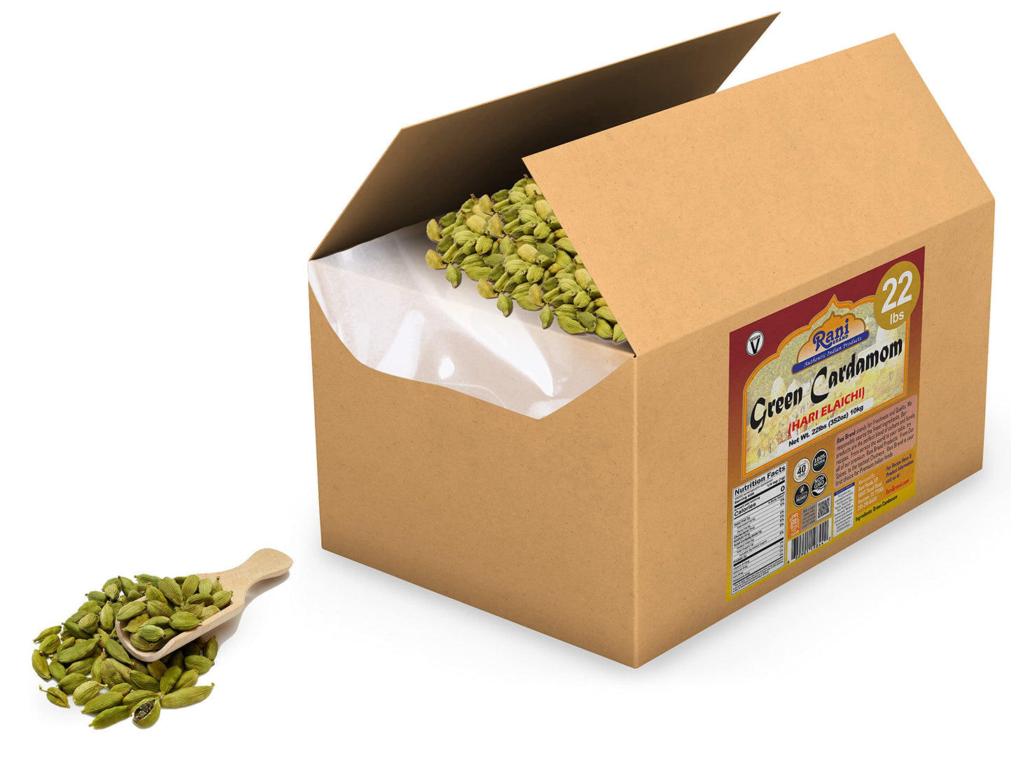 Rani Green Cardamom Pods Spice (Hari Elachi) 352oz (22lbs) 10kg Bulk Box ~ All Natural | Vegan | Gluten Friendly | NON-GMO | Kosher | Product of India