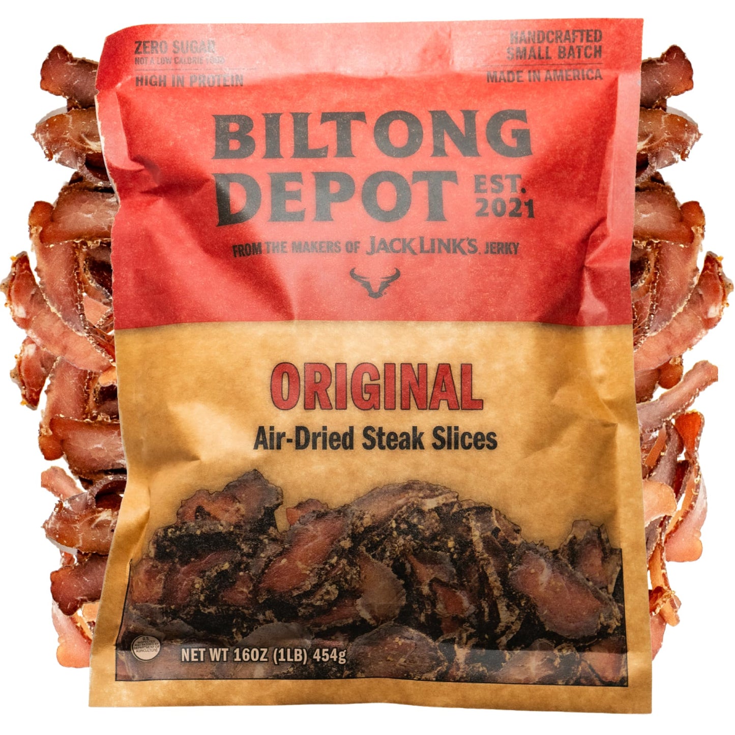 Biltong Depot Lean Original Biltong Slices - 1lb (16oz) | Air-Dried Beef Jerky Snack | High Protein | Paleo & Keto Friendly | Zero Sugar | Gluten Free