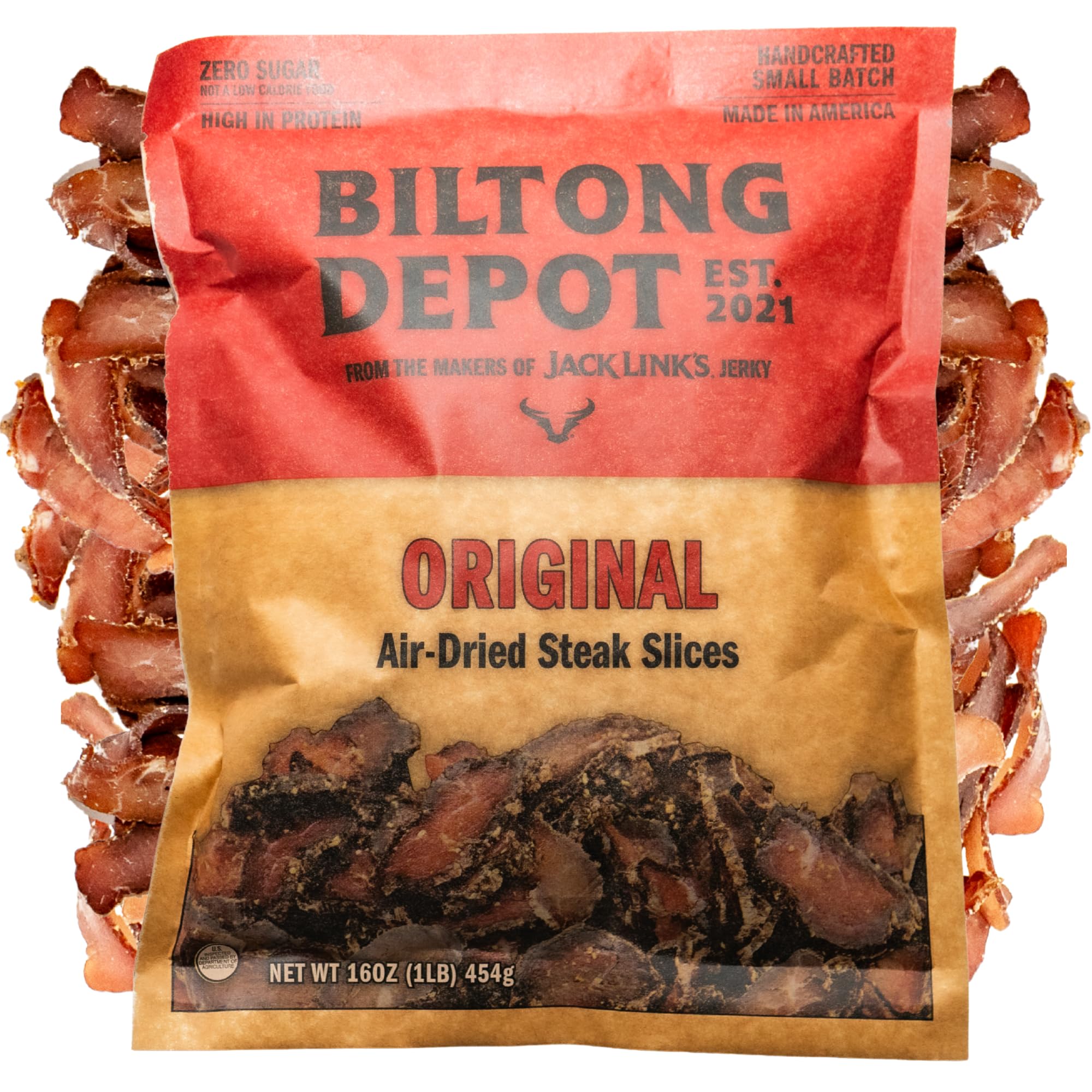 Biltong Depot Lean Original Biltong Slices - 1lb (16oz) | Air-Dried Beef Jerky Snack | High Protein | Paleo & Keto Friendly | Zero Sugar | Gluten Free