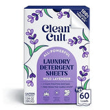 Cleancult Laundry Detergent Sheets - Resealable Box - 3 Stain Fighting Enzymes - Wild Lavender - 60 Loads - Free of Harsh Chemicals - No Mess - No