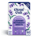 Cleancult Laundry Detergent Sheets - Resealable Box - 3 Stain Fighting Enzymes - Wild Lavender - 60 Loads - Free of Harsh Chemicals - No Mess - No