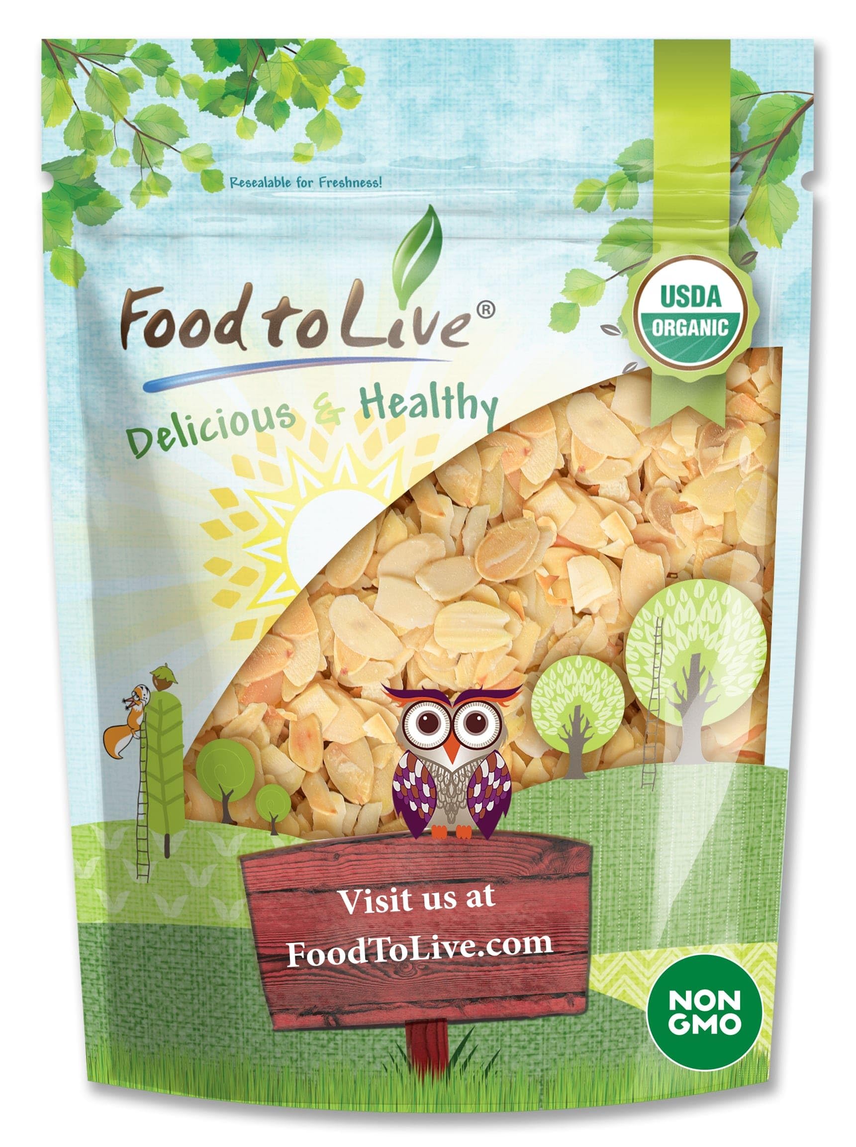 Food to Live - Organic Toasted Blanched Sliced Almonds, 12 Ounces - Unsalted & Dry Roasted, Premium Non-GMO Almond Nuts, Perfect for Salads, Snacks