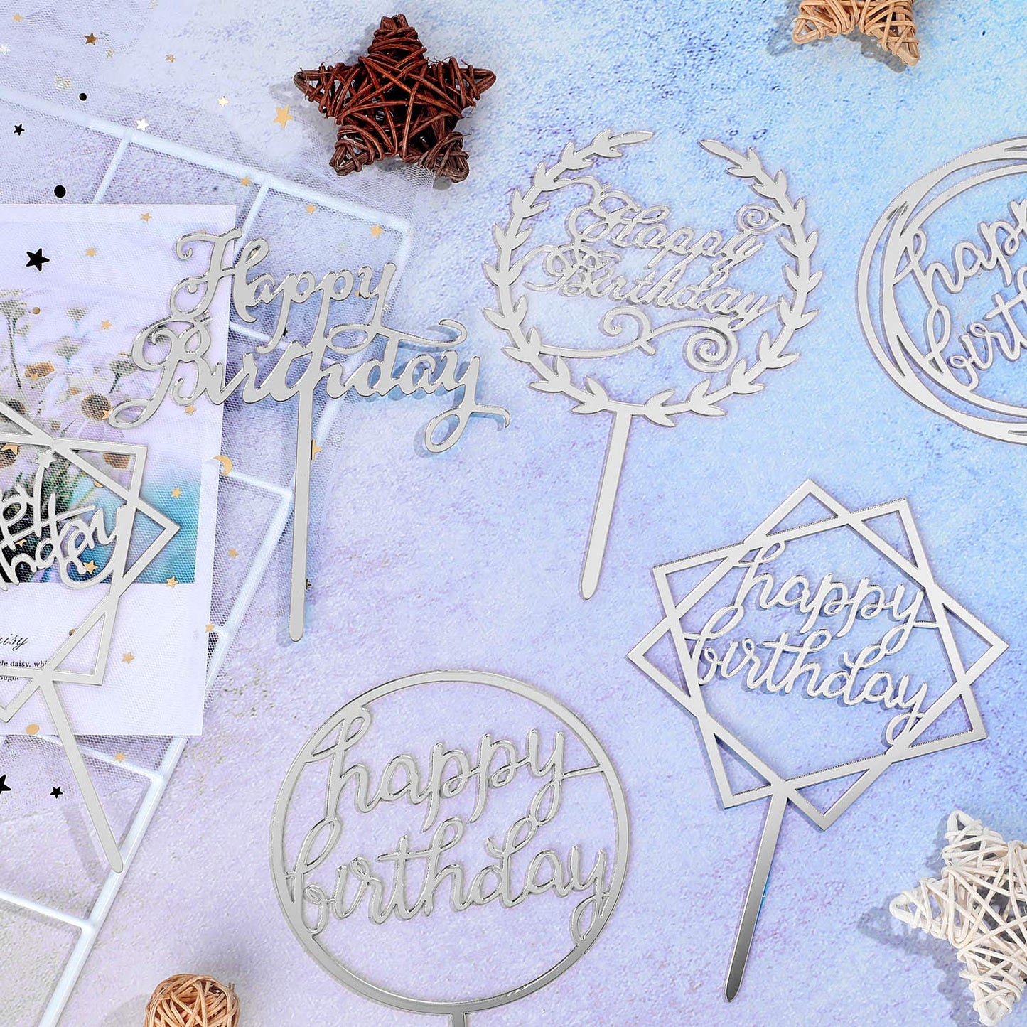 12 Pieces Acrylic Happy Birthday Cake Topper Glitter Birthday Cupcake Topper Pick Decorations for Birthday Party Cake Desserts Pastries, 6 Styles