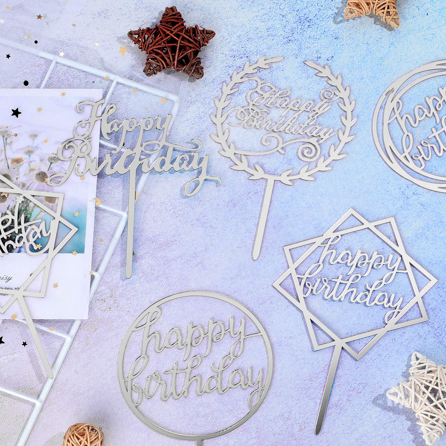12 Pieces Acrylic Happy Birthday Cake Topper Glitter Birthday Cupcake Topper Pick Decorations for Birthday Party Cake Desserts Pastries, 6 Styles