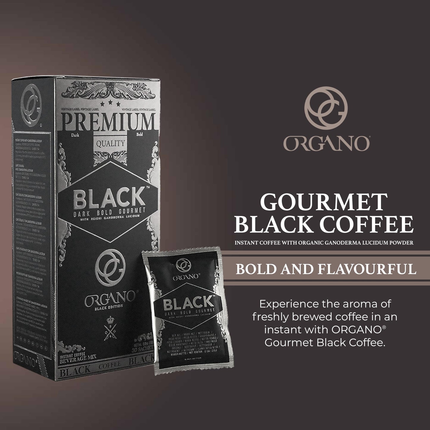 ORGANO 4 Boxes Gourmet Black Coffee, 100% Certified Ganoderma Lucidum (120 Sachets)