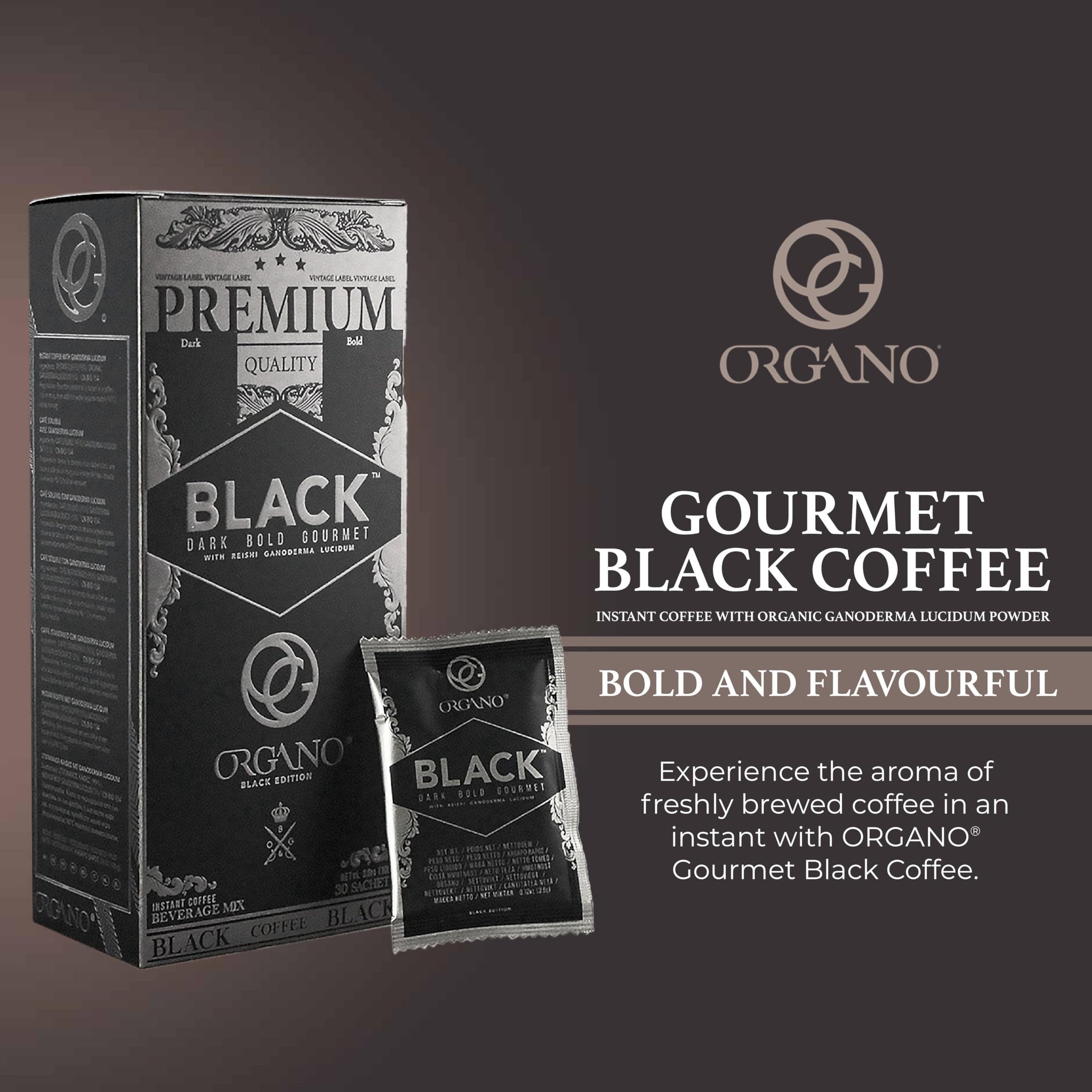 ORGANO 4 Boxes Gourmet Black Coffee, 100% Certified Ganoderma Lucidum (120 Sachets)