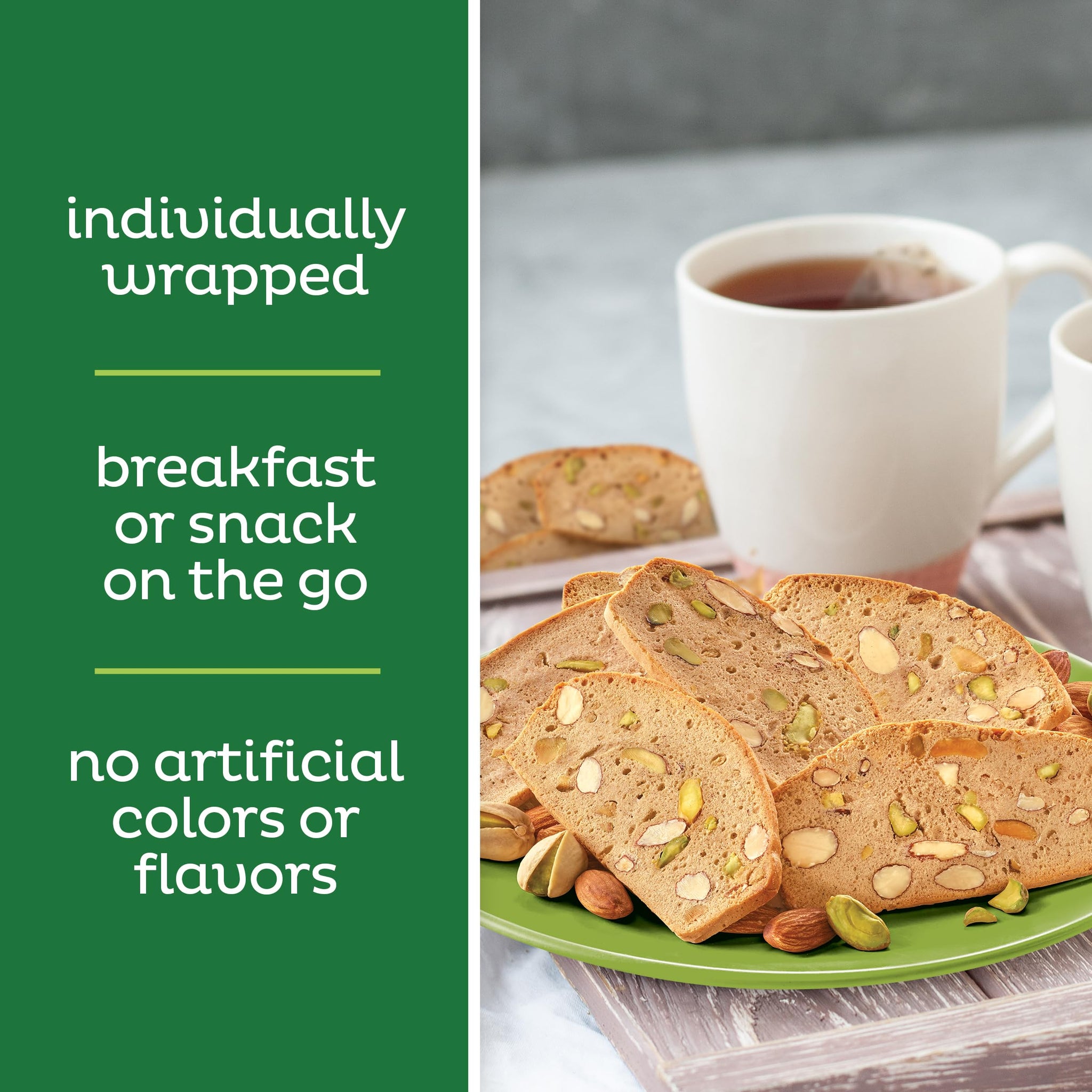 Nonni's THINaddictives Almond Thin Cookies, Pistachio Almond Biscotti, Sweet Crunchy & Chewy, Individually Wrapped, Kosher Snack, Perfect with Coffee