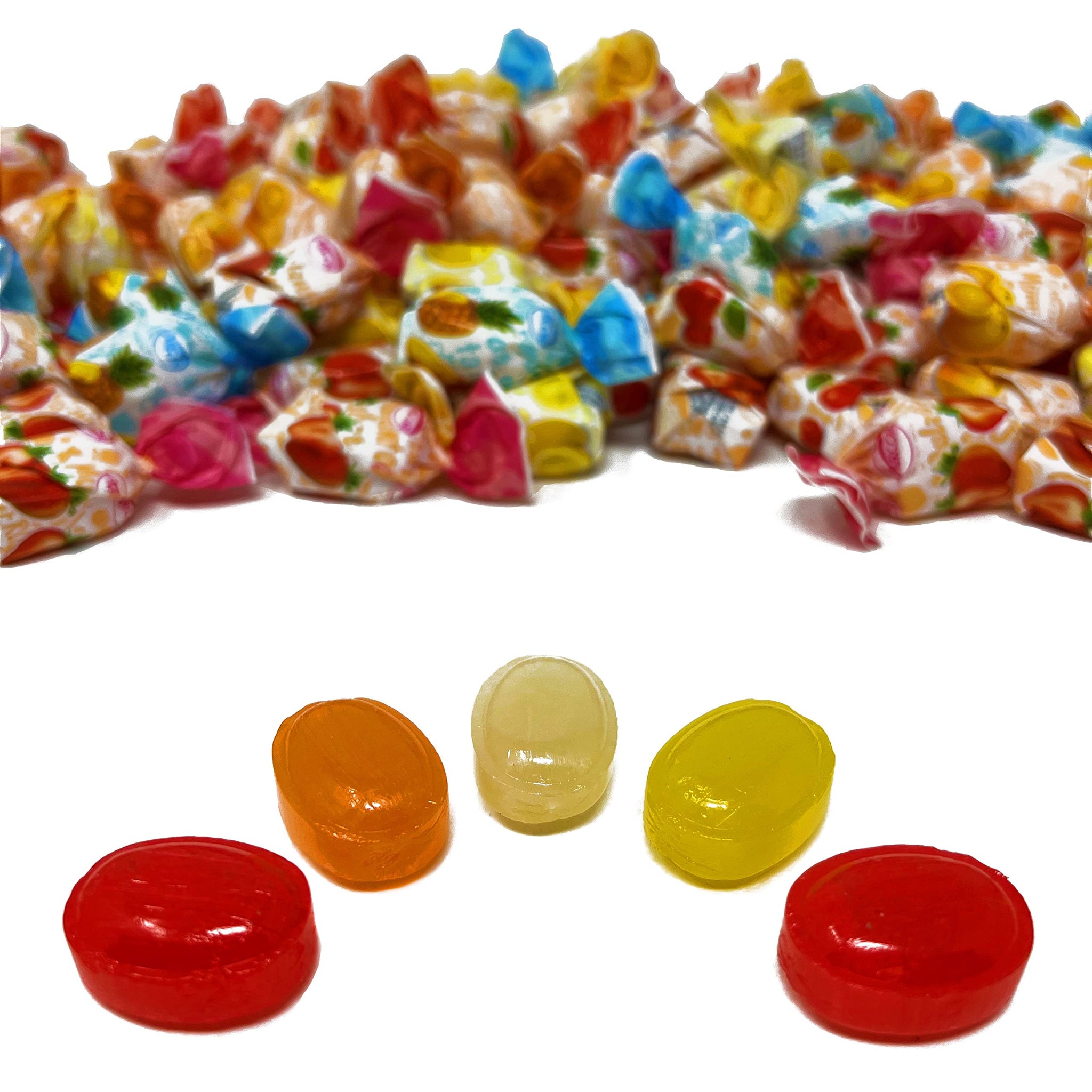 Fruit Filled Hard Candies - 3 lbs - Strawberry, Cherry, Pineapple, Orange and Lemon Flavored Bon Bons Filled with Real Fruit Pulp Bulk American