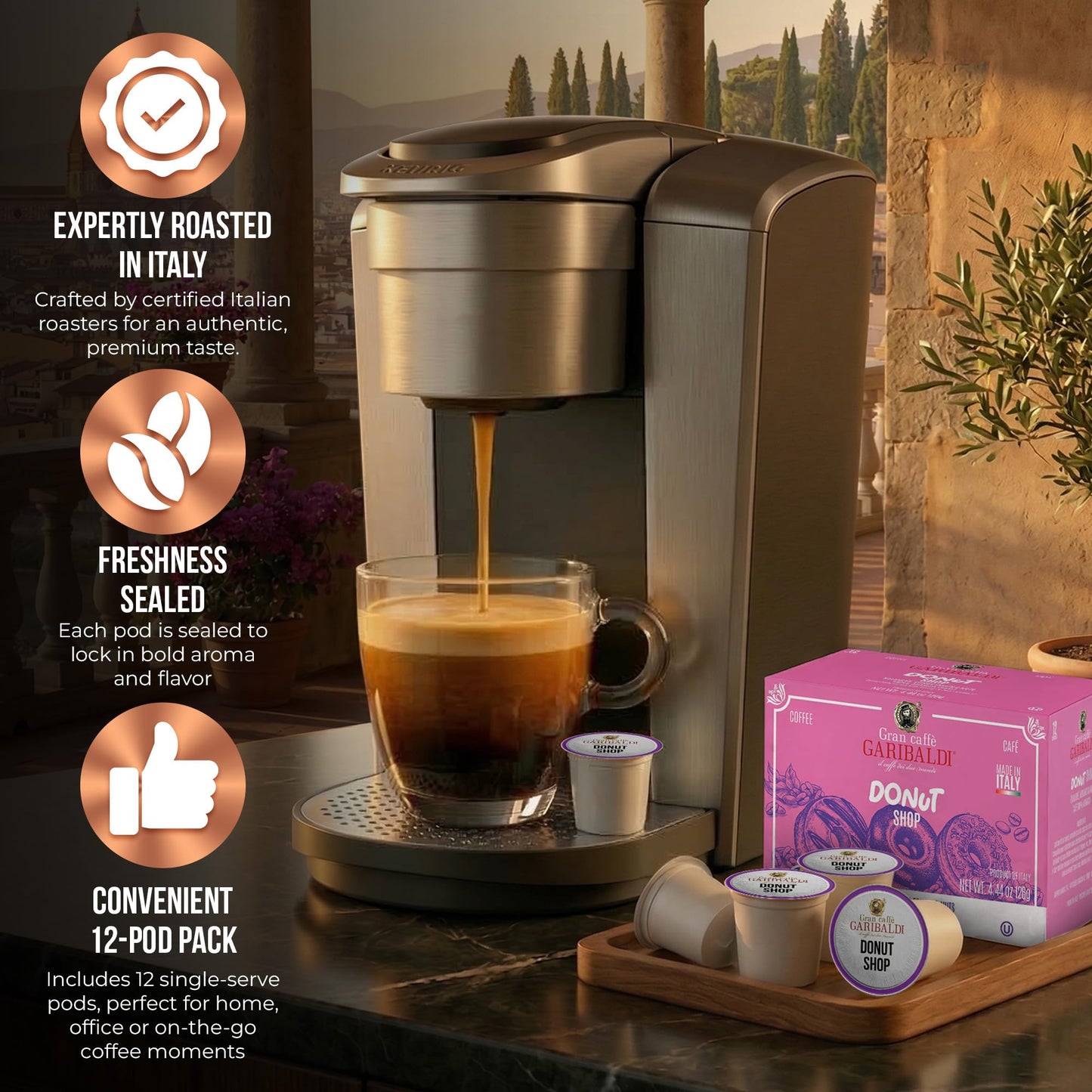 Caffè Garibaldi Donut Shop Coffee Pods, Single-Serve Capsules for Keurig K-Cup Brewers, Single Serve Cups with 100% Arabica Blend, 72 Count Recyclable
