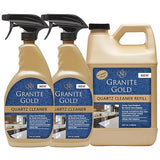 Granite Gold Quartz Cleaner Spray for Caesarstone, Cambria, Silestone and All Other Quartz Countertop Surfaces, 64 Fluid Ounces and 2 x 24 Fluid