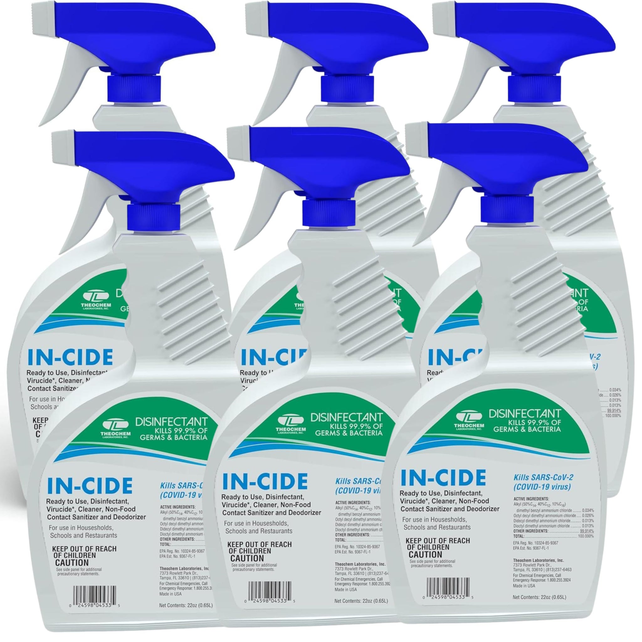 Theochem In-Cide Disinfectant Spray - Kills 99.9% of Germs, Mold, Mildew and MRSA - Multi-Surface Cleaner for Home, School & Hospital - Lavender Scent