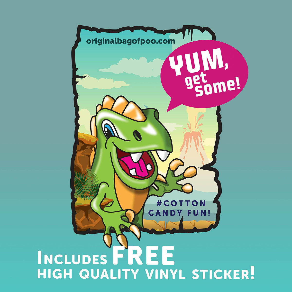 The Original Bag of Poo®, Dinosaur Poo (Green Apple Flavor Cotton Candy) Novelty Poop Gag Gift. Free sticker inside.
