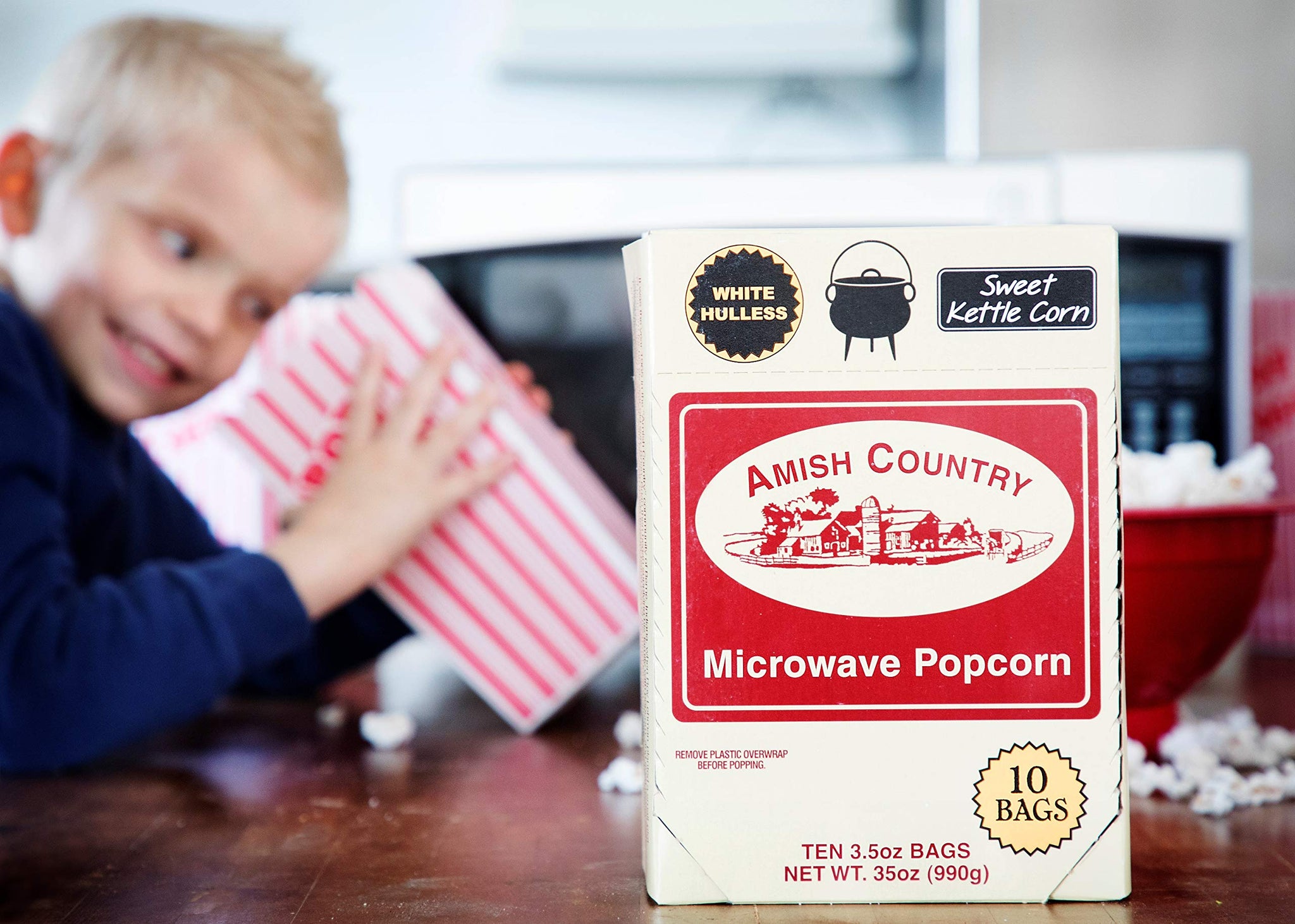 Amish Country Popcorn | Old Fashioned Microwave Popcorn | 10 Bags Sweet Kettle White Hulless | Non-GMO, Gluten Free, Microwaveable and Kosher (10