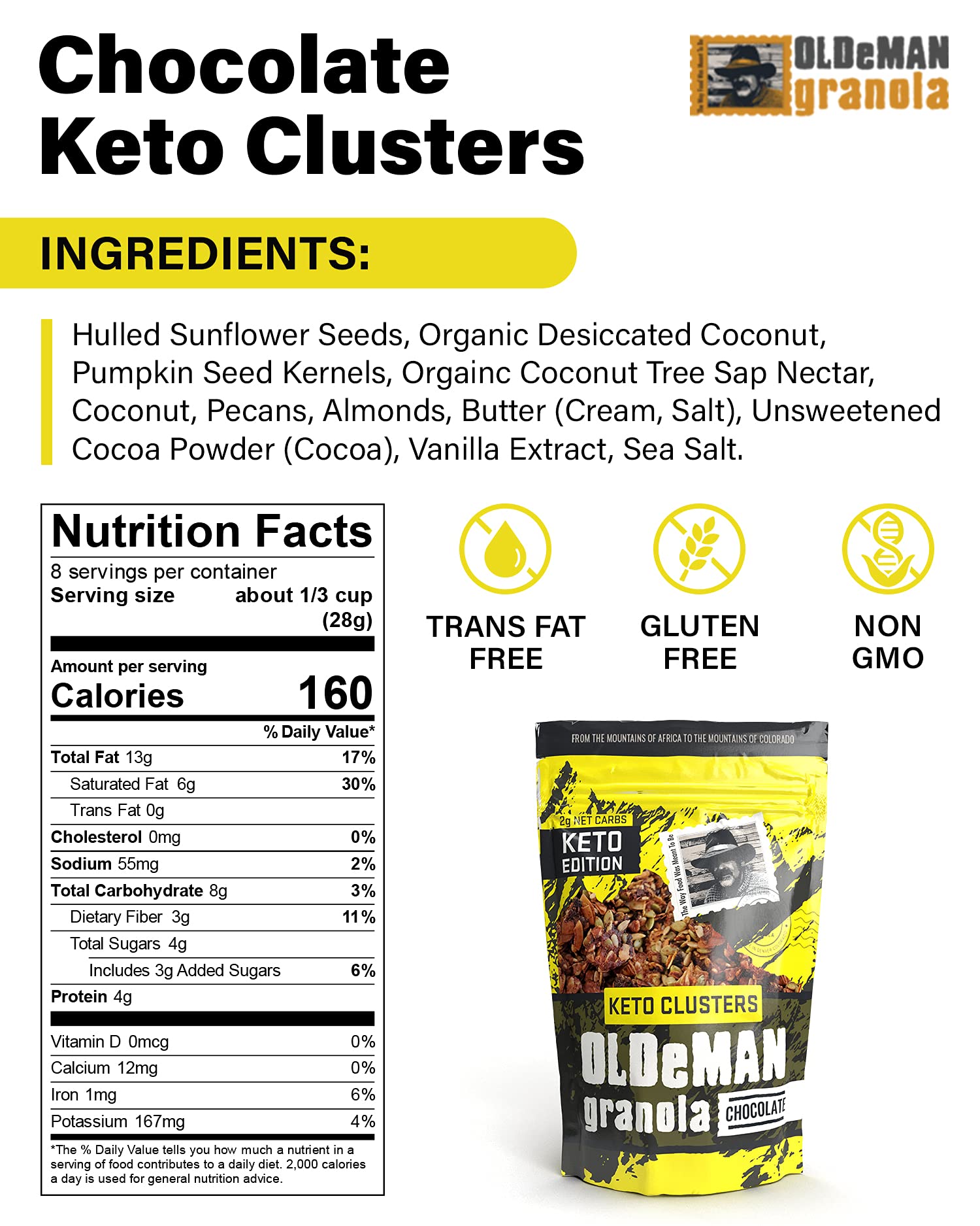 Olde Man Granola Gluten Free Keto Granola - Non-GMO Healthy Keto Granola Cereal - Low Carb Granola Keto Friendly - Ketogenic Granola Handmade in
