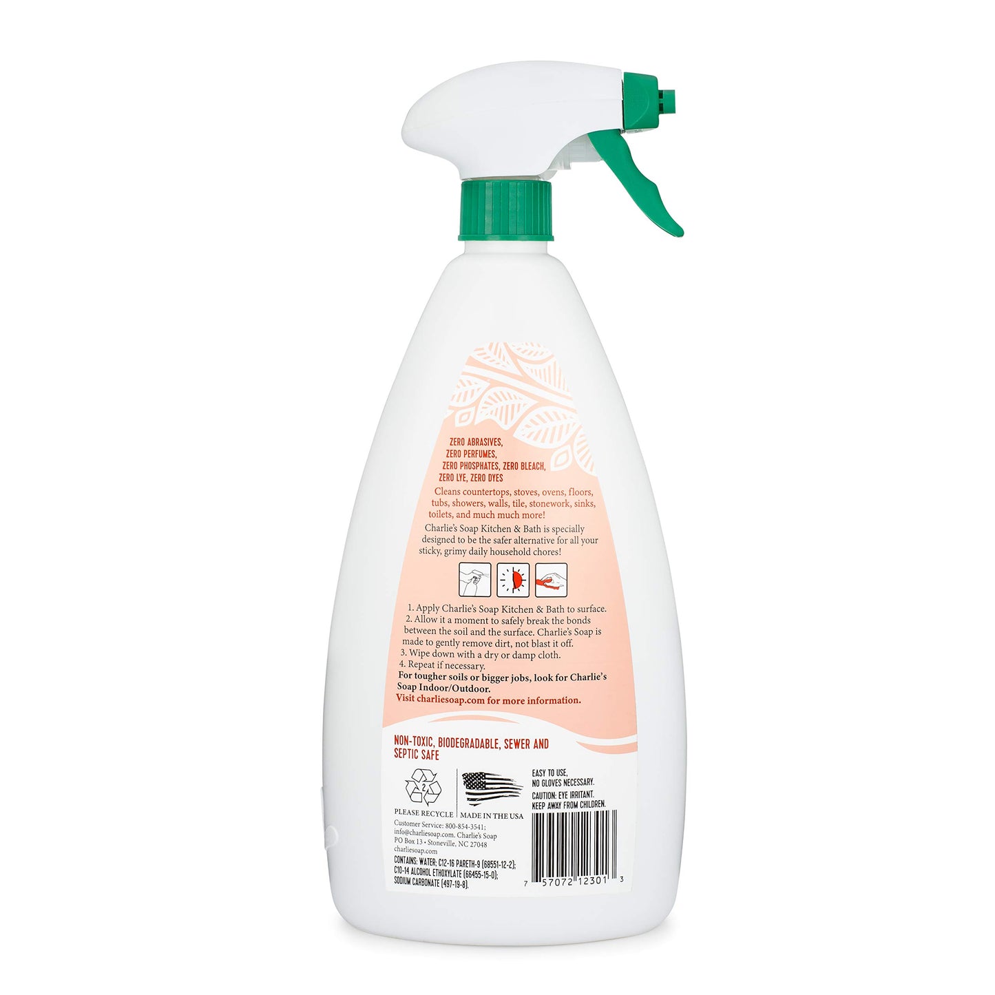 Charlie's Soap Kitchen & Bath Household Cleaner Spray (32 Fl. Oz., 2 Pack) Natural Kitchen and Bathroom Multi-Surface Cleaner - Non-Toxic