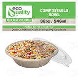 [25 Pack] 32 oz Round Disposable Compostable Paper Bowls with Dome Lids Heavy-Duty, Eco-Friendly Natural Bagasse Unbleached, Heat Resistant, 100%