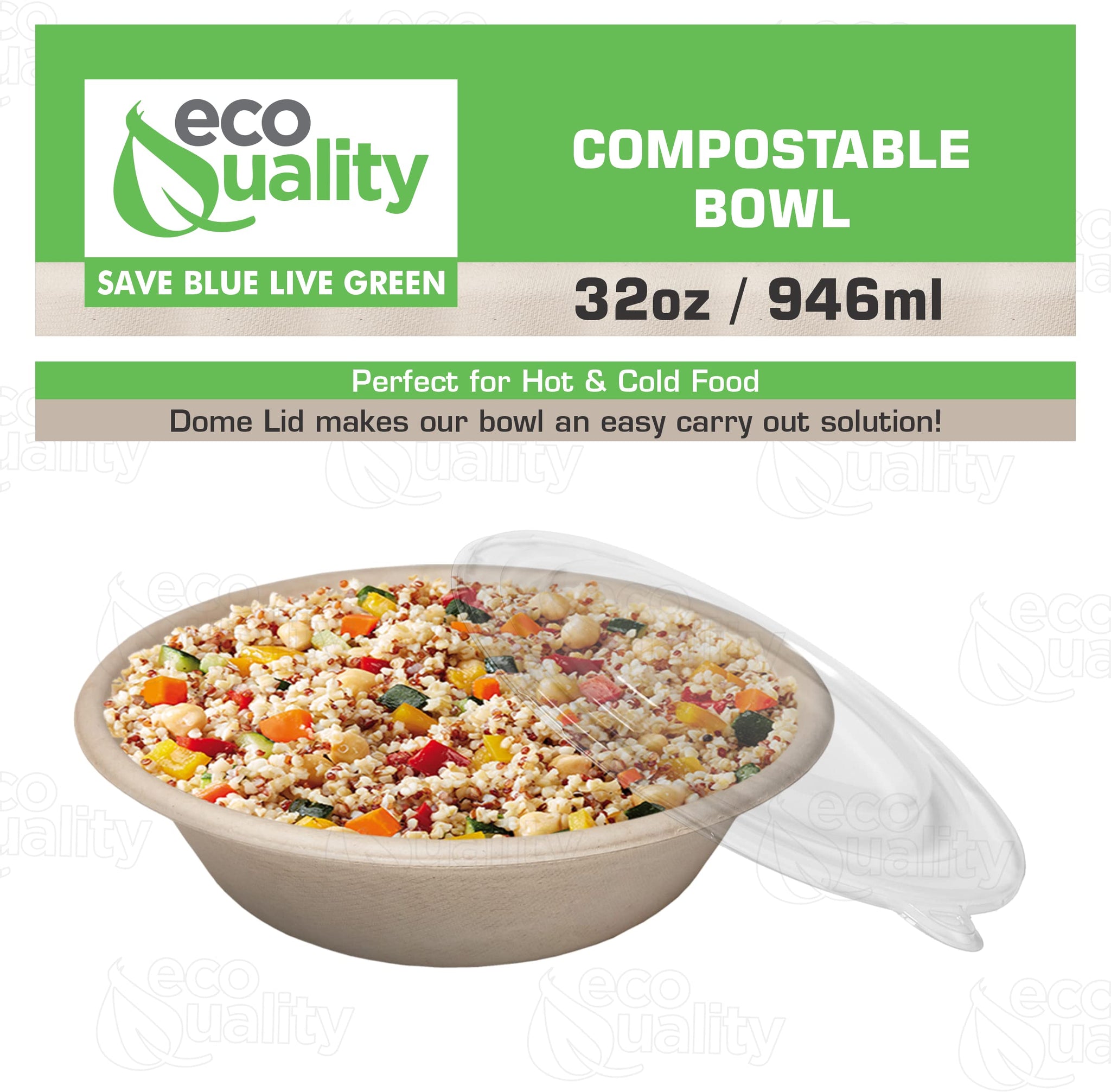 [25 Pack] 32 oz Round Disposable Compostable Paper Bowls with Dome Lids Heavy-Duty, Eco-Friendly Natural Bagasse Unbleached, Heat Resistant, 100%