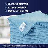 MW PRO Microfiber Cleaning Cloths Blue (12 Pack, 12x12) - Commercial Janitorial Towels & Lint Free Rags - Heavy Duty for Auto Detailing, Glass