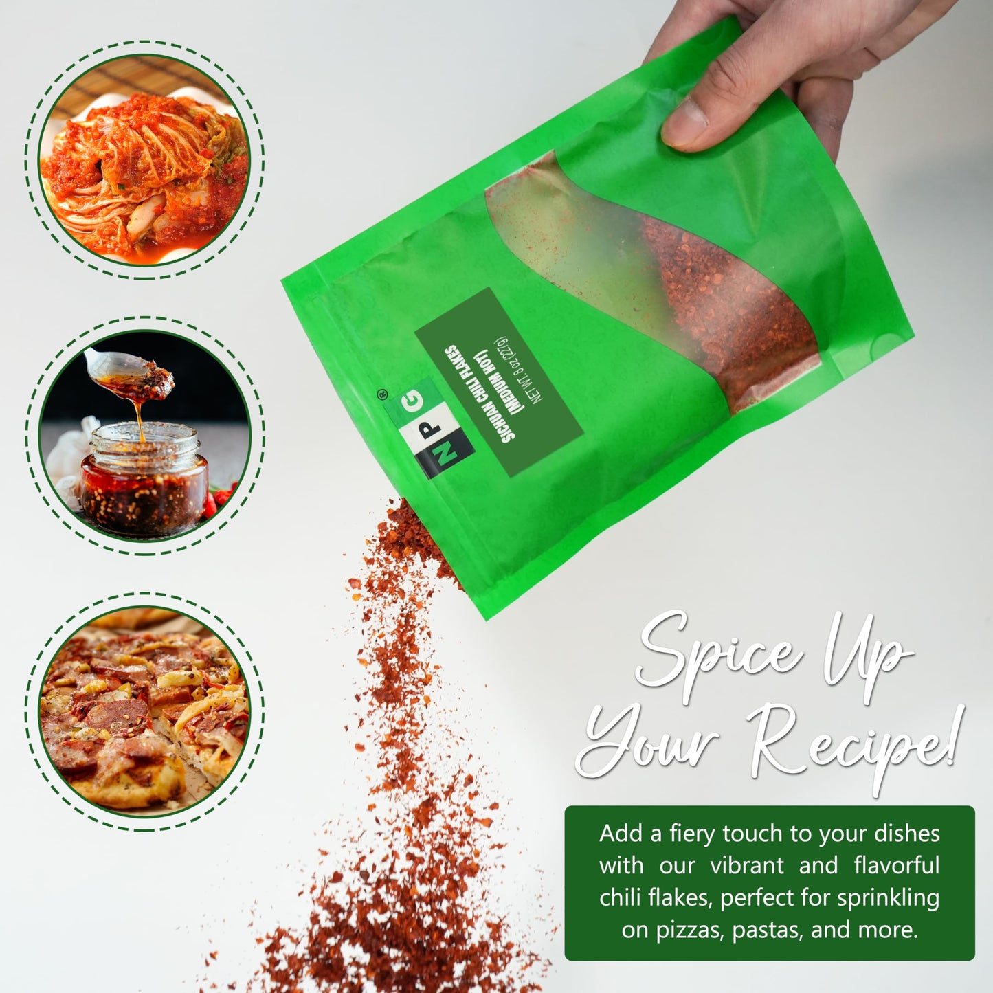 NPG Authentic Sichuan Chili Flakes 8 Ounces, Medium Hot, Szechuan Crushed Red Pepper Flakes Bulk, Essential Spice Seasoning for Making Kimchi, Chili
