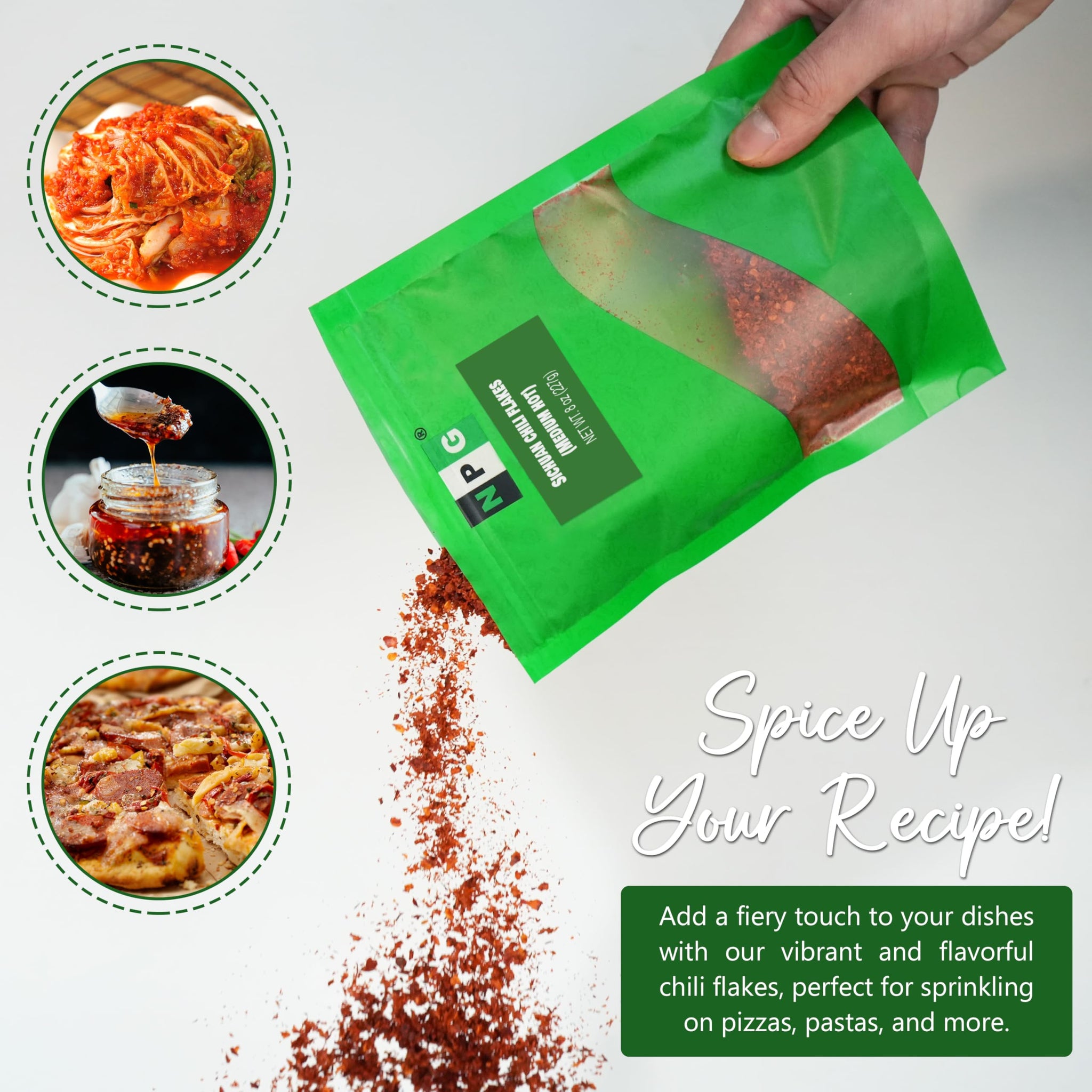 NPG Authentic Sichuan Chili Flakes 8 Ounces, Medium Hot, Szechuan Crushed Red Pepper Flakes Bulk, Essential Spice Seasoning for Making Kimchi, Chili